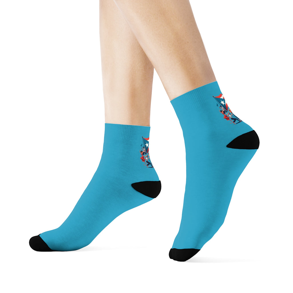 Step with Pride – From La Isla to NYC Patriotic Crew Socks for Special Occasions, Comfortable Socks, Casual Wear, Unique Fashion Accessory - Metamorphosis Creations