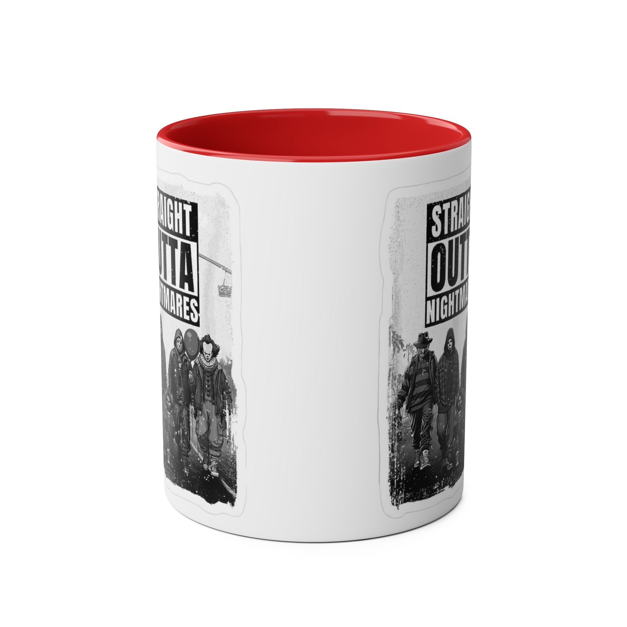 Straight Outta Nightmares Two - Tone Coffee Mug, Unique Gift for Halloween, Fun Office Decor, Red Handle Mug, Collectible Coffee Cup - Metamorphosis Creations