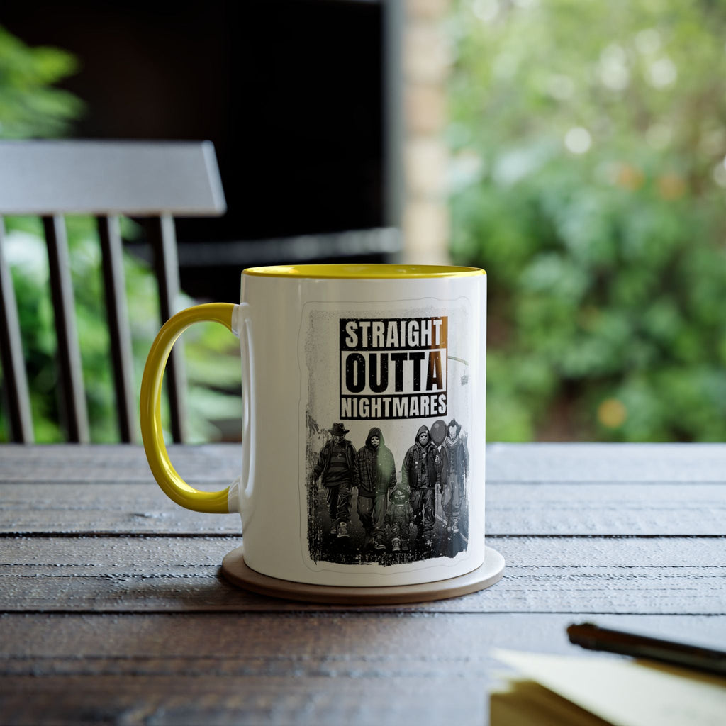 Straight Outta Nightmares Two - Tone Coffee Mug, Unique Gift for Halloween, Fun Office Decor, Red Handle Mug, Collectible Coffee Cup - Metamorphosis Creations