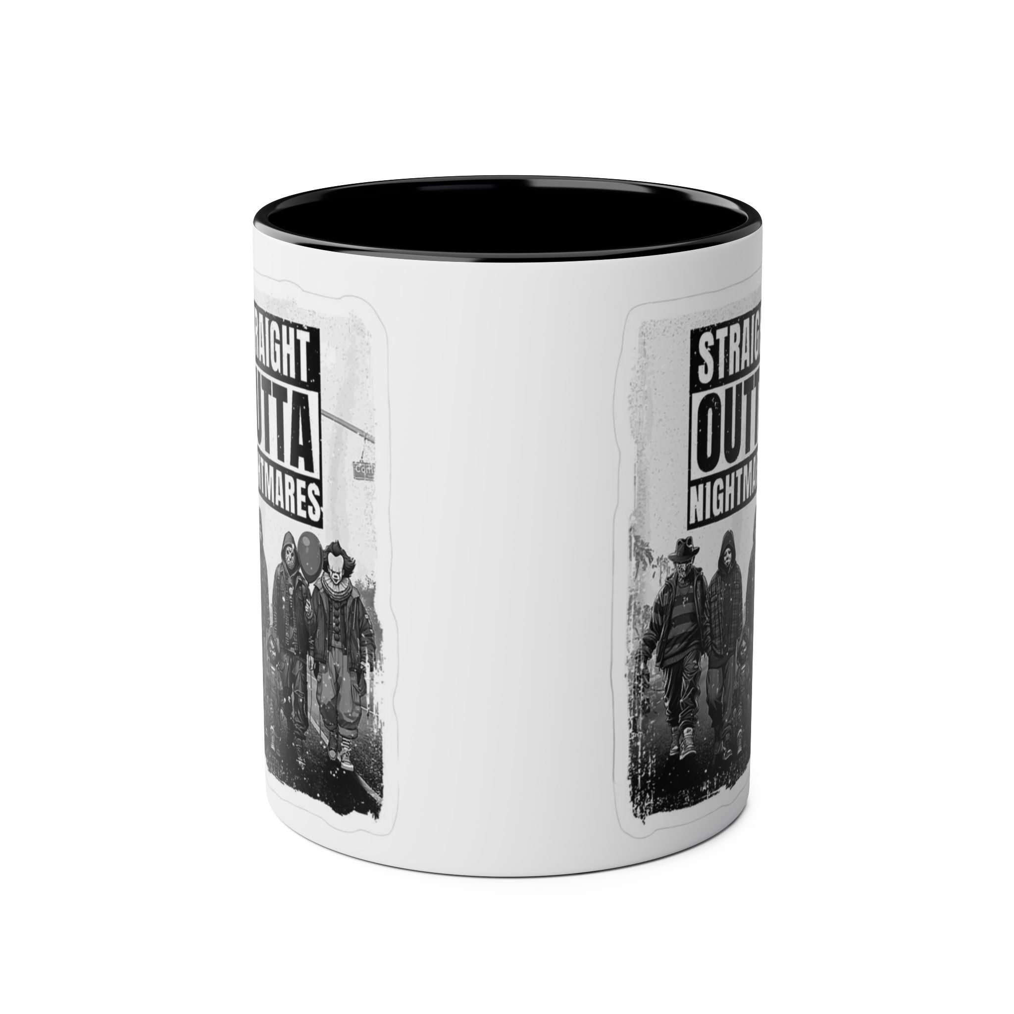 Straight Outta Nightmares Two - Tone Coffee Mug, Unique Gift for Halloween, Fun Office Decor, Red Handle Mug, Collectible Coffee Cup - Metamorphosis Creations