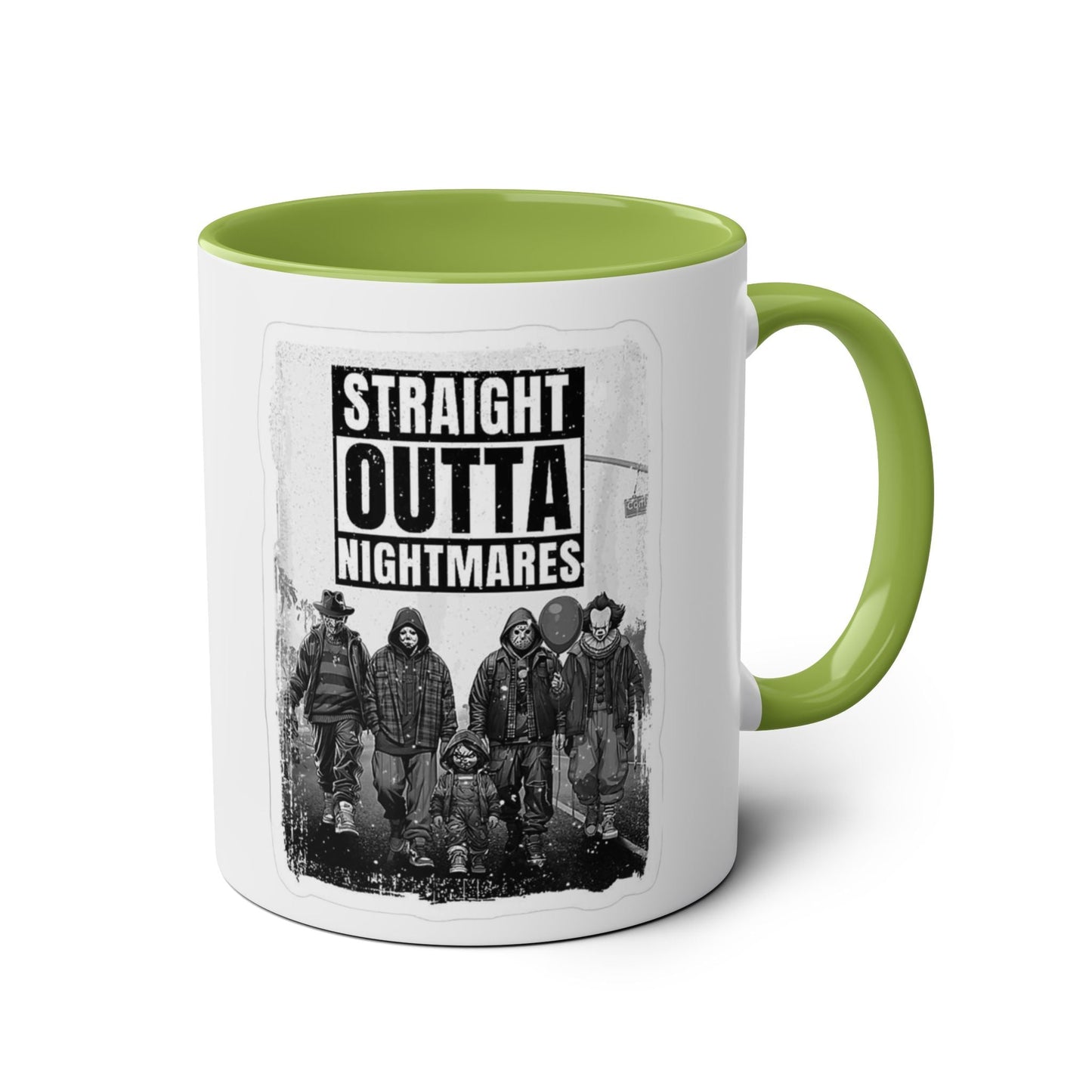 Straight Outta Nightmares Two - Tone Coffee Mug, Unique Gift for Halloween, Fun Office Decor, Red Handle Mug, Collectible Coffee Cup - Metamorphosis Creations