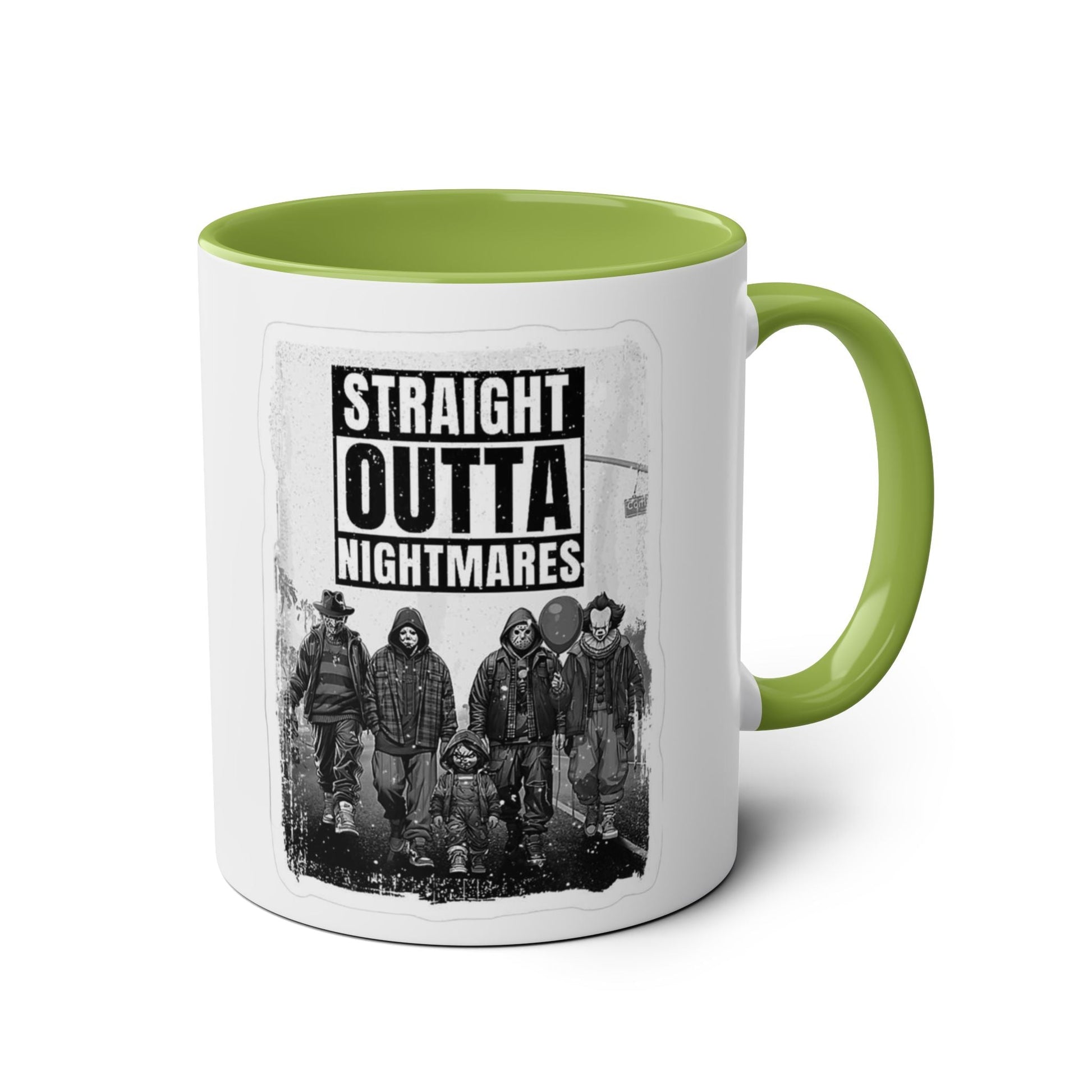 Straight Outta Nightmares Two - Tone Coffee Mug, Unique Gift for Halloween, Fun Office Decor, Red Handle Mug, Collectible Coffee Cup - Metamorphosis Creations