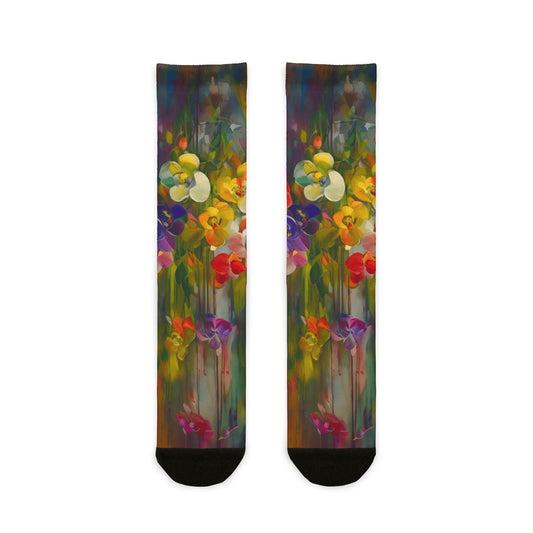 ✨ Style meets soul — right down to your toes. Vibrant Floral Sublimation Crew Socks | Colorful Gift for Nature Lovers | Perfect for Spring Celebrations, Everyday Wear, or Cozy Nights - Metamorphosis Creations