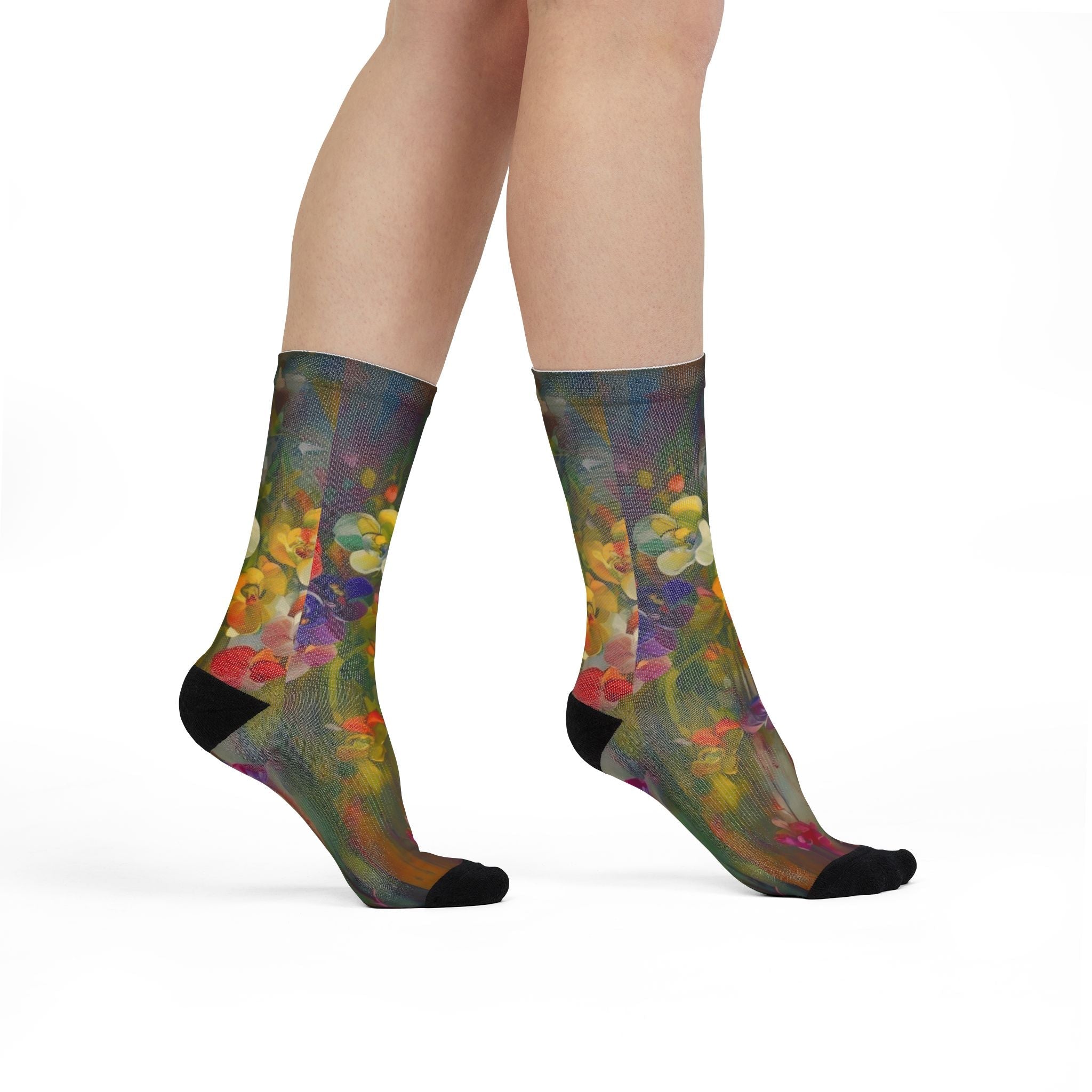 ✨ Style meets soul — right down to your toes. Vibrant Floral Sublimation Crew Socks | Colorful Gift for Nature Lovers | Perfect for Spring Celebrations, Everyday Wear, or Cozy Nights - Metamorphosis Creations