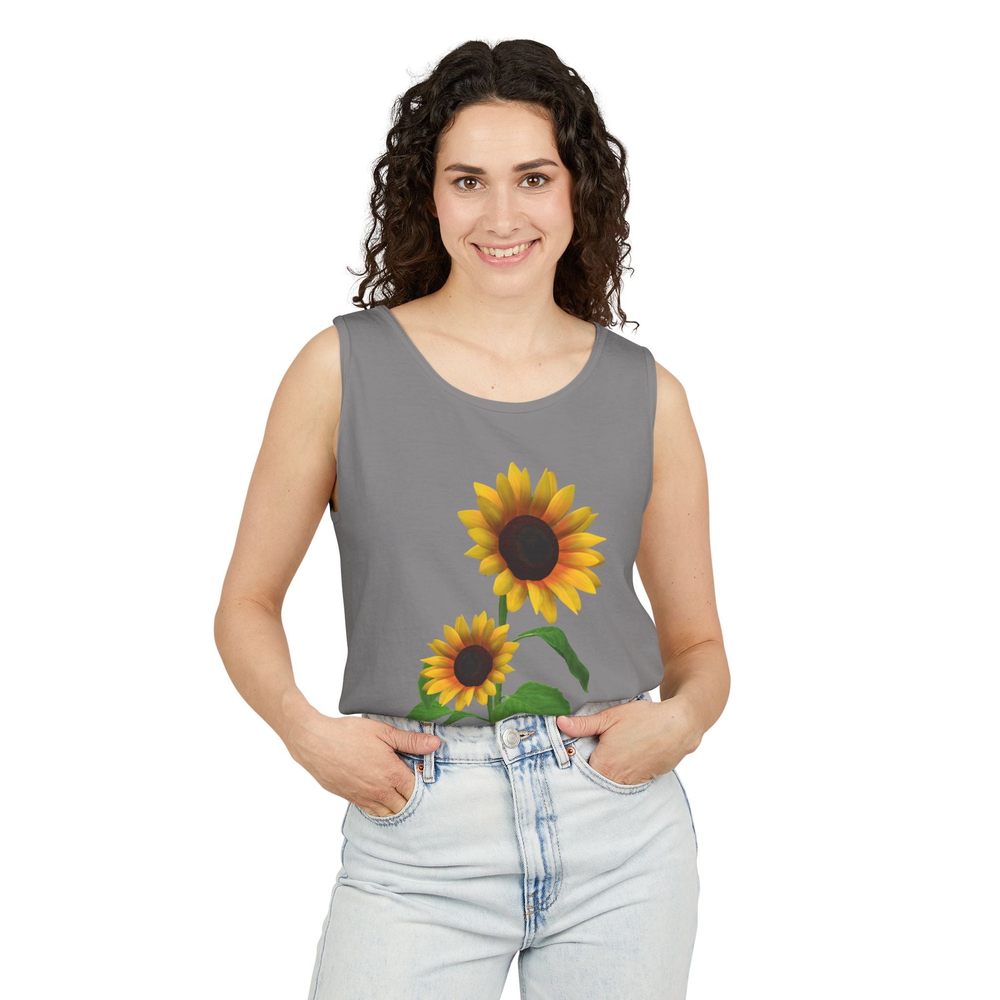 Sunflower Unisex Tank Top - Relaxed Summer Wear, Gift for Garden Lovers, Casual Beach Vibes, Perfect for Spring Celebrations, Gift Idea - Metamorphosis Creations