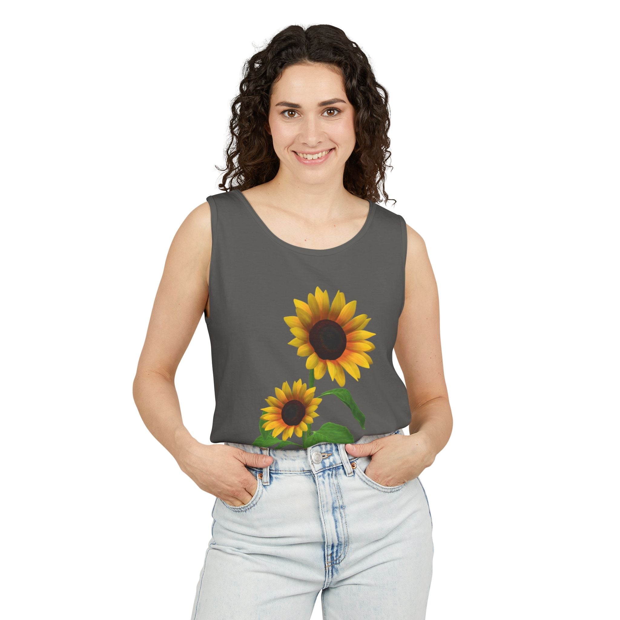 Sunflower Unisex Tank Top - Relaxed Summer Wear, Gift for Garden Lovers, Casual Beach Vibes, Perfect for Spring Celebrations, Gift Idea - Metamorphosis Creations