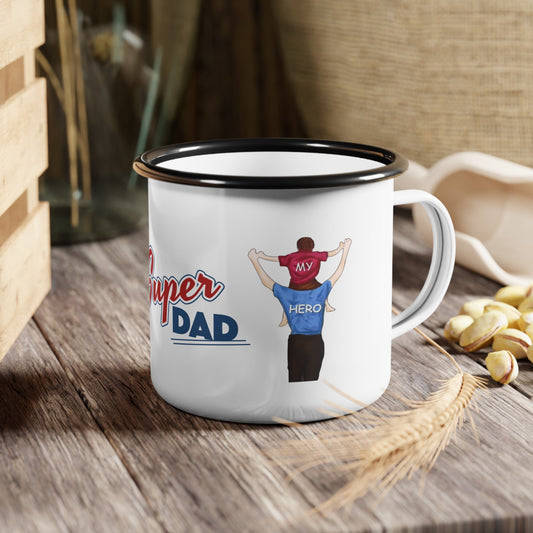 Super Dad Enamel Camp Cup - Perfect Gift for Father's Day, Camping, Outdoor Adventures, Coffee Lover, Dad Appreciation - Metamorphosis Creations