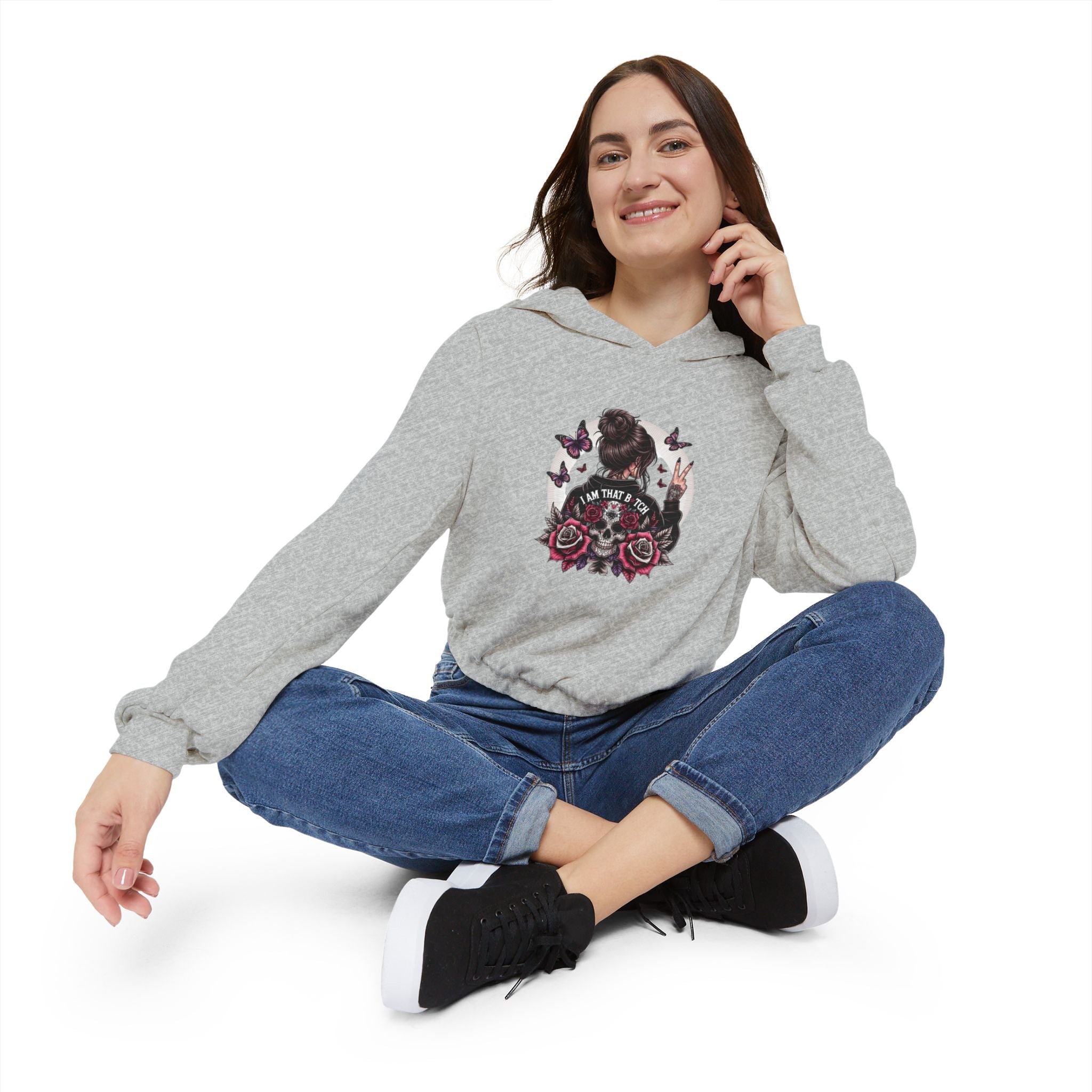 Too Cool to Be Cold” Funny SweaterStylish Women's Cinched Bottom Hoodie with Floral Design, Cozy Hoodie, Casual Fashion, Gift for Her, Everyday Wear - Metamorphosis Creations