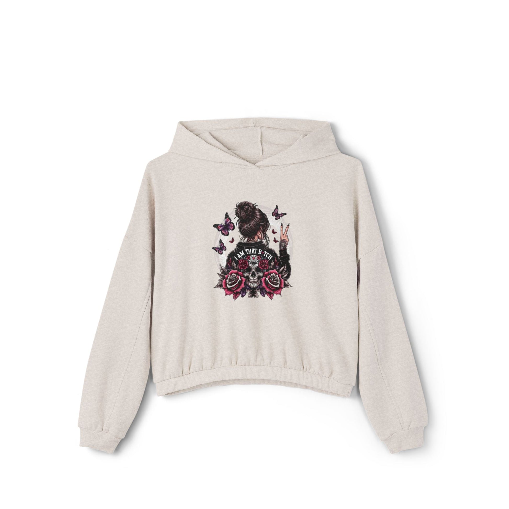 Too Cool to Be Cold” Funny SweaterStylish Women's Cinched Bottom Hoodie with Floral Design, Cozy Hoodie, Casual Fashion, Gift for Her, Everyday Wear - Metamorphosis Creations