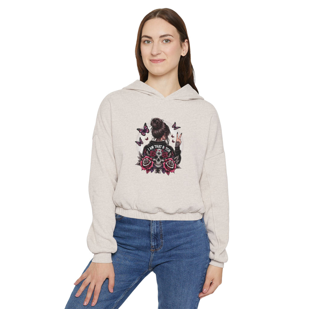 Too Cool to Be Cold” Funny SweaterStylish Women's Cinched Bottom Hoodie with Floral Design, Cozy Hoodie, Casual Fashion, Gift for Her, Everyday Wear - Metamorphosis Creations