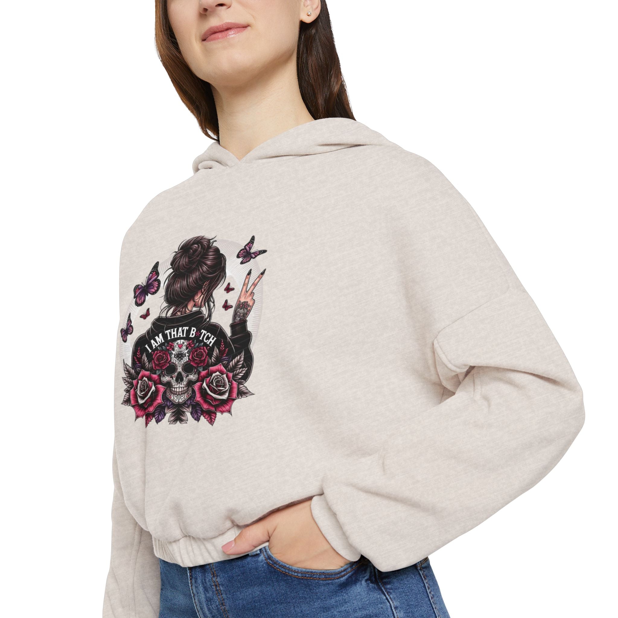 Too Cool to Be Cold” Funny SweaterStylish Women's Cinched Bottom Hoodie with Floral Design, Cozy Hoodie, Casual Fashion, Gift for Her, Everyday Wear - Metamorphosis Creations