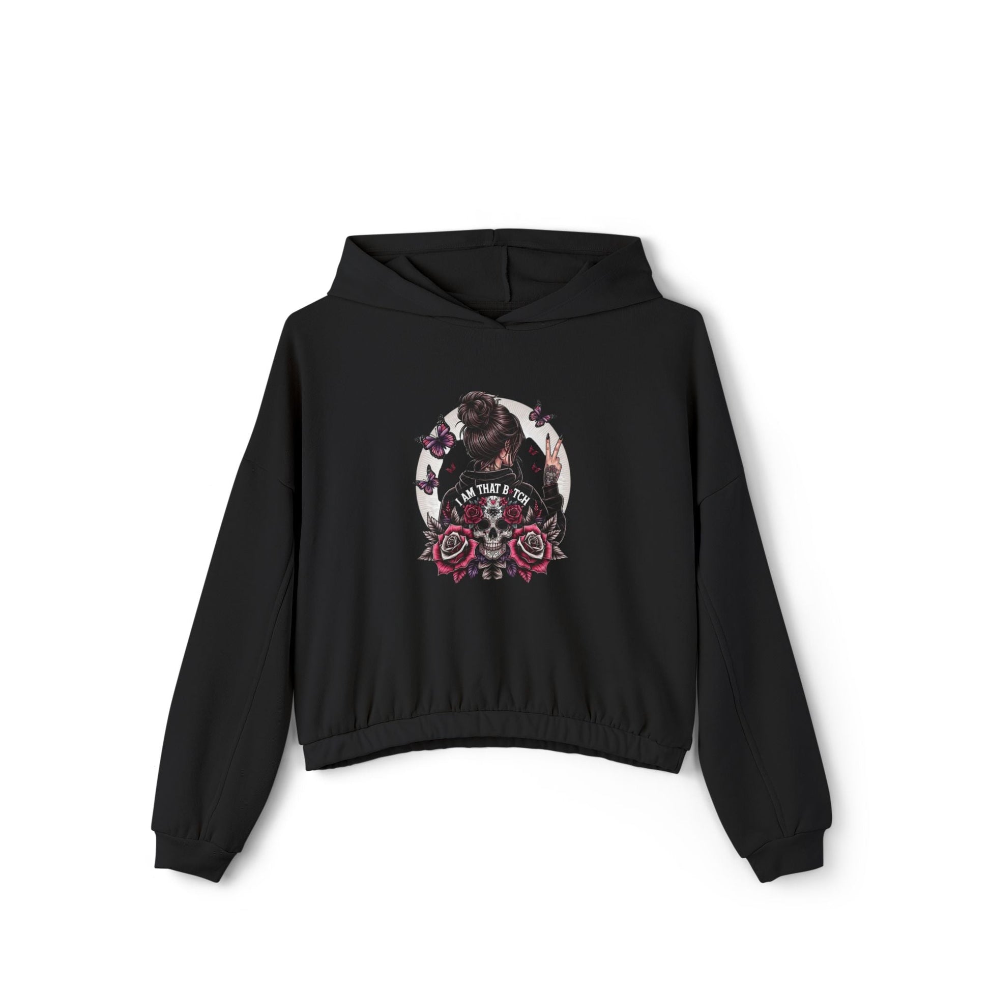 Too Cool to Be Cold” Funny SweaterStylish Women's Cinched Bottom Hoodie with Floral Design, Cozy Hoodie, Casual Fashion, Gift for Her, Everyday Wear - Metamorphosis Creations