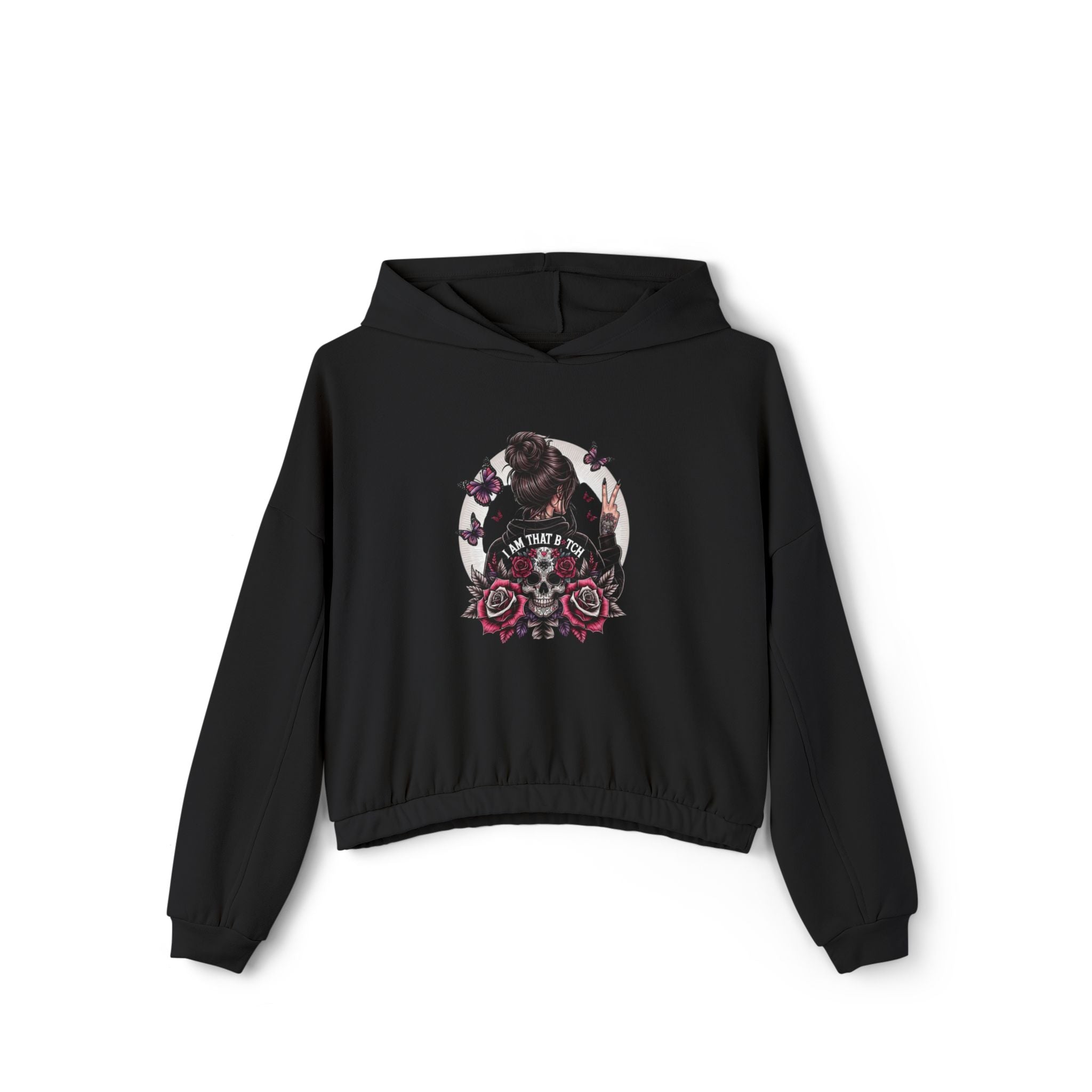 Too Cool to Be Cold” Funny SweaterStylish Women's Cinched Bottom Hoodie with Floral Design, Cozy Hoodie, Casual Fashion, Gift for Her, Everyday Wear - Metamorphosis Creations