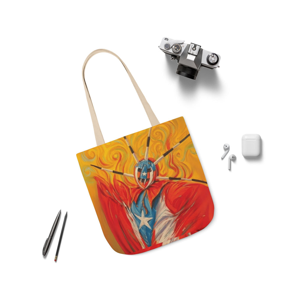 Tropical Love: Tote Bags with Puerto Rican Designs" Puerto Rico Vibrant Tote Bag, 5 - Color Straps - Metamorphosis Creations