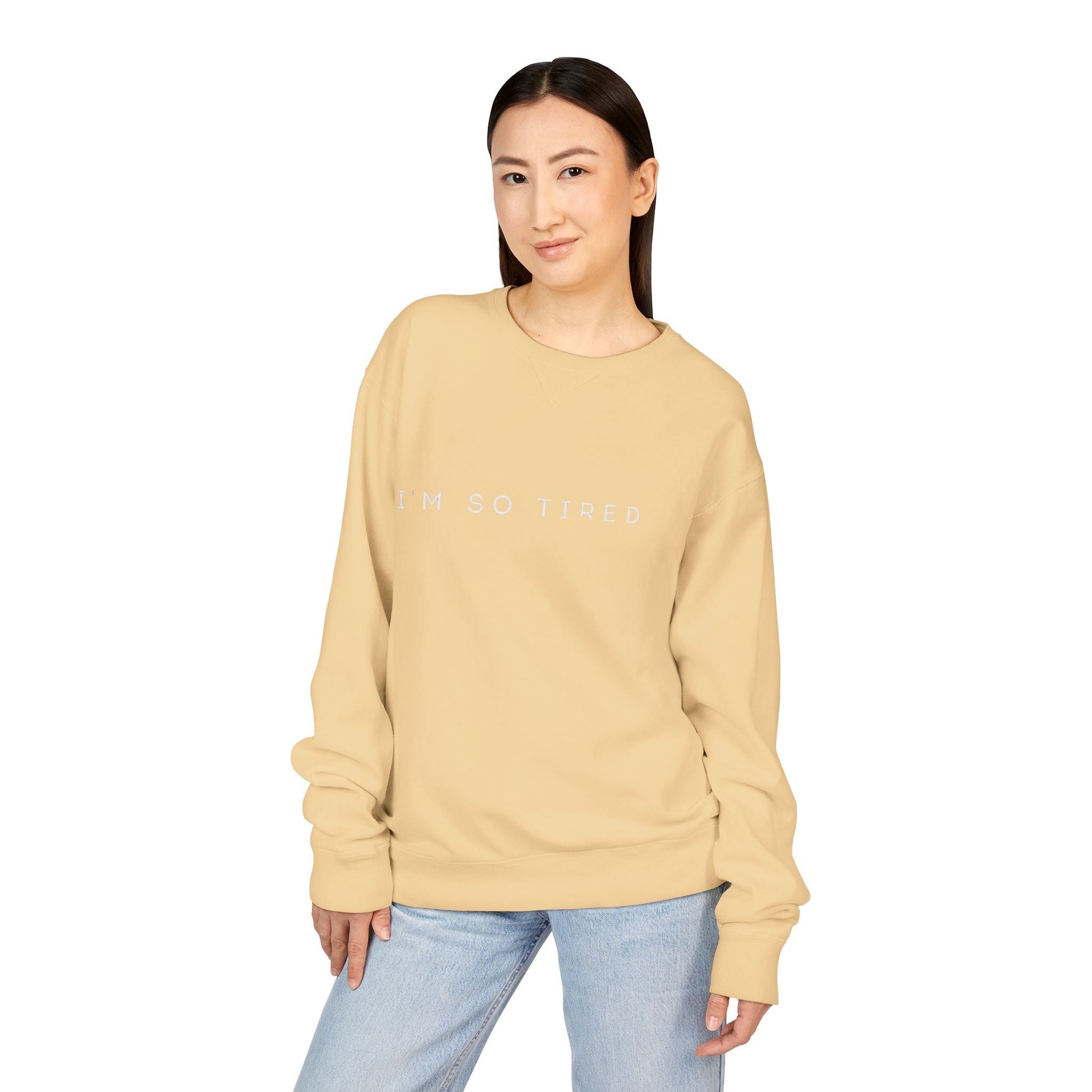 Unisex Cozy Sweatshirt - "I'm So Tired" - Perfect for Relaxing, Gift for Friends, Casual Wear, Self - Care, Lazy Days - Metamorphosis Creations