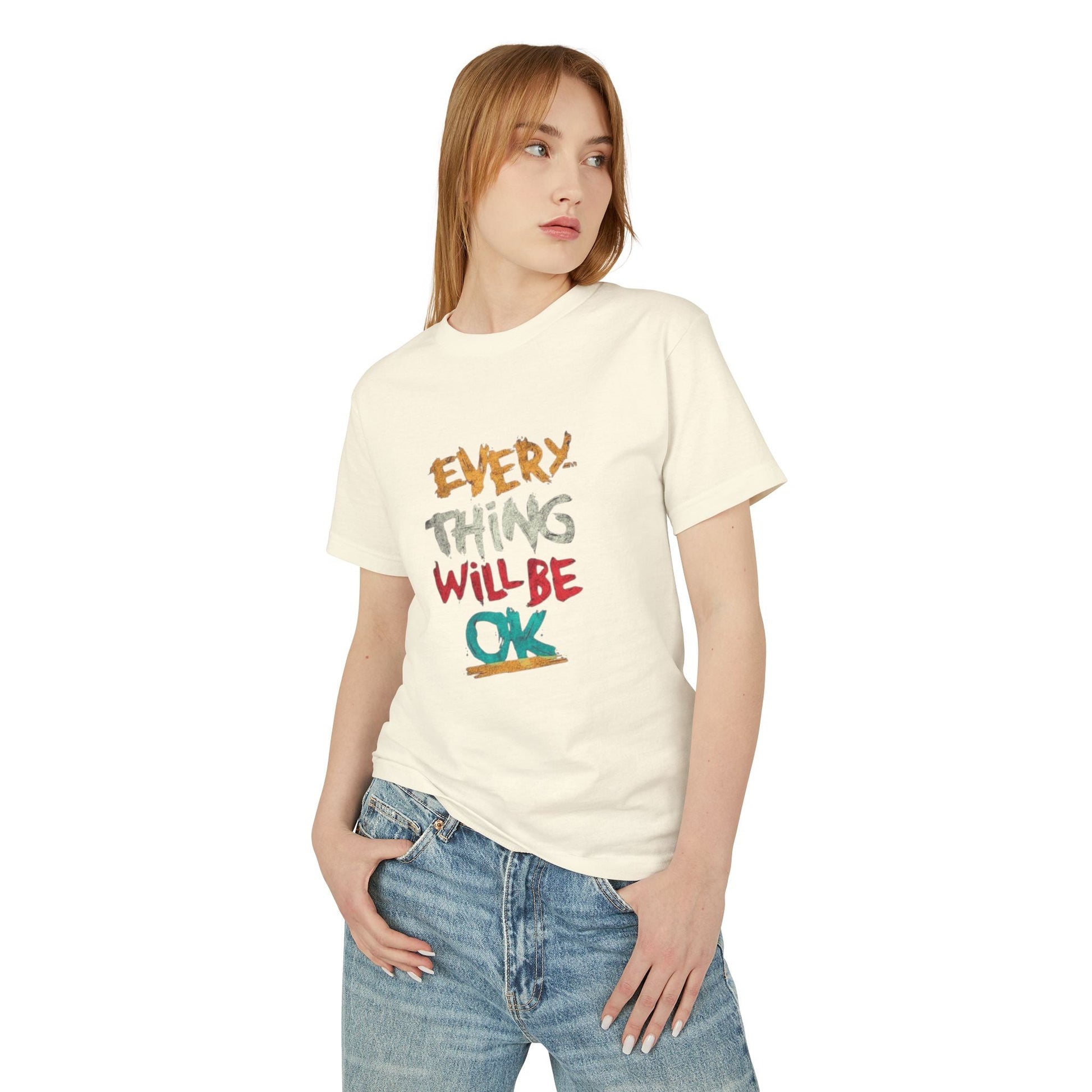 Unisex Heavyweight Tee - 'Everything Will Be OK' Inspirational Shirt, Cozy Cotton Top, Positive Quote Apparel, Gift for Friends, [...] - Metamorphosis Creations