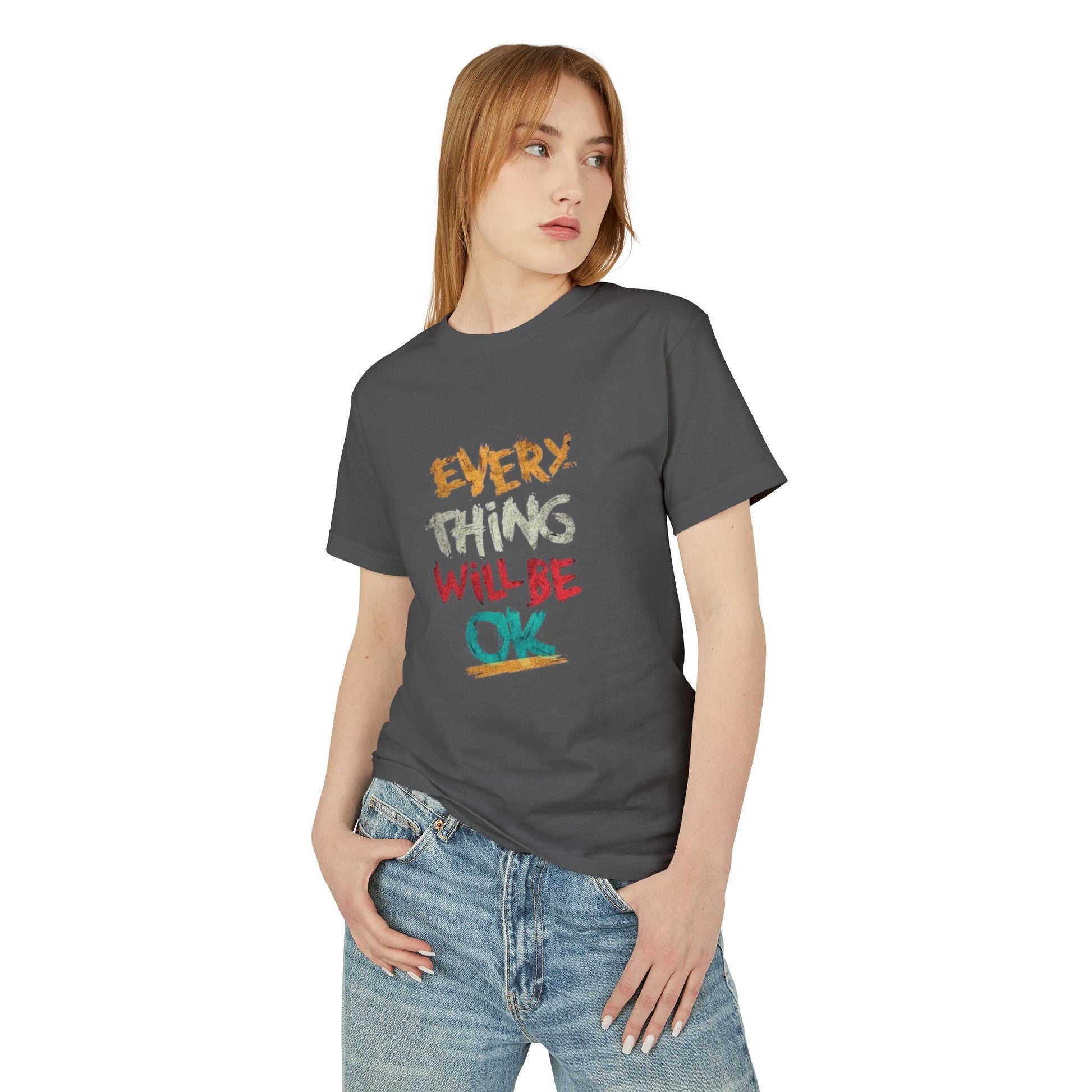 Unisex Heavyweight Tee - 'Everything Will Be OK' Inspirational Shirt, Cozy Cotton Top, Positive Quote Apparel, Gift for Friends, [...] - Metamorphosis Creations