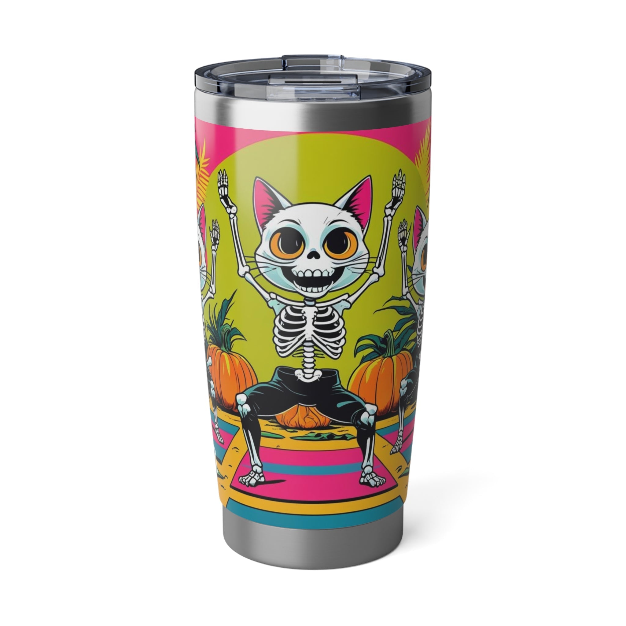 Vibrant Halloween Skeleton Tumbler, Colorful Travel Mug for Fall Celebrations, Spooky Drinkware for Trick or Treating, Pumpkin Decor - Metamorphosis Creations