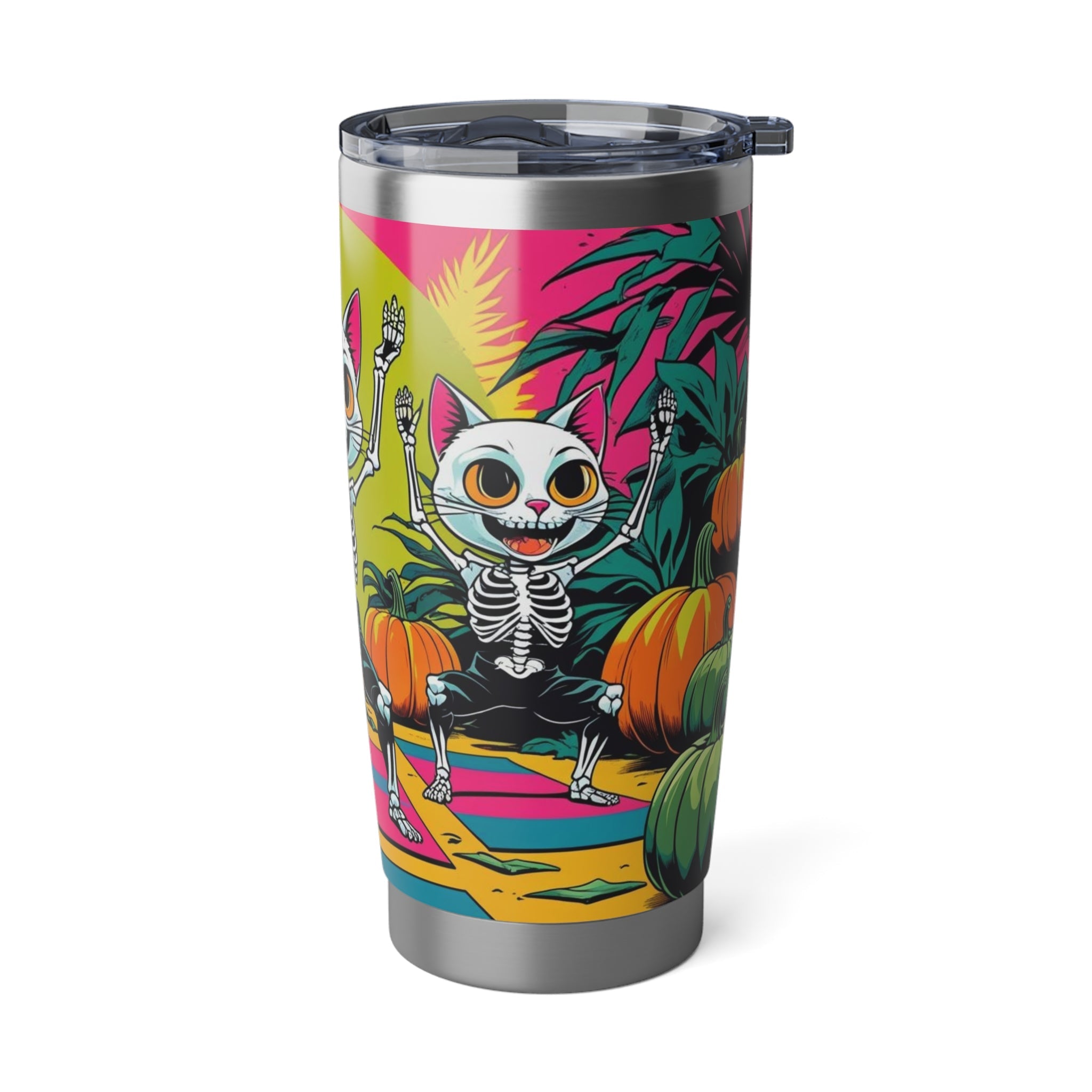 Vibrant Halloween Skeleton Tumbler, Colorful Travel Mug for Fall Celebrations, Spooky Drinkware for Trick or Treating, Pumpkin Decor - Metamorphosis Creations