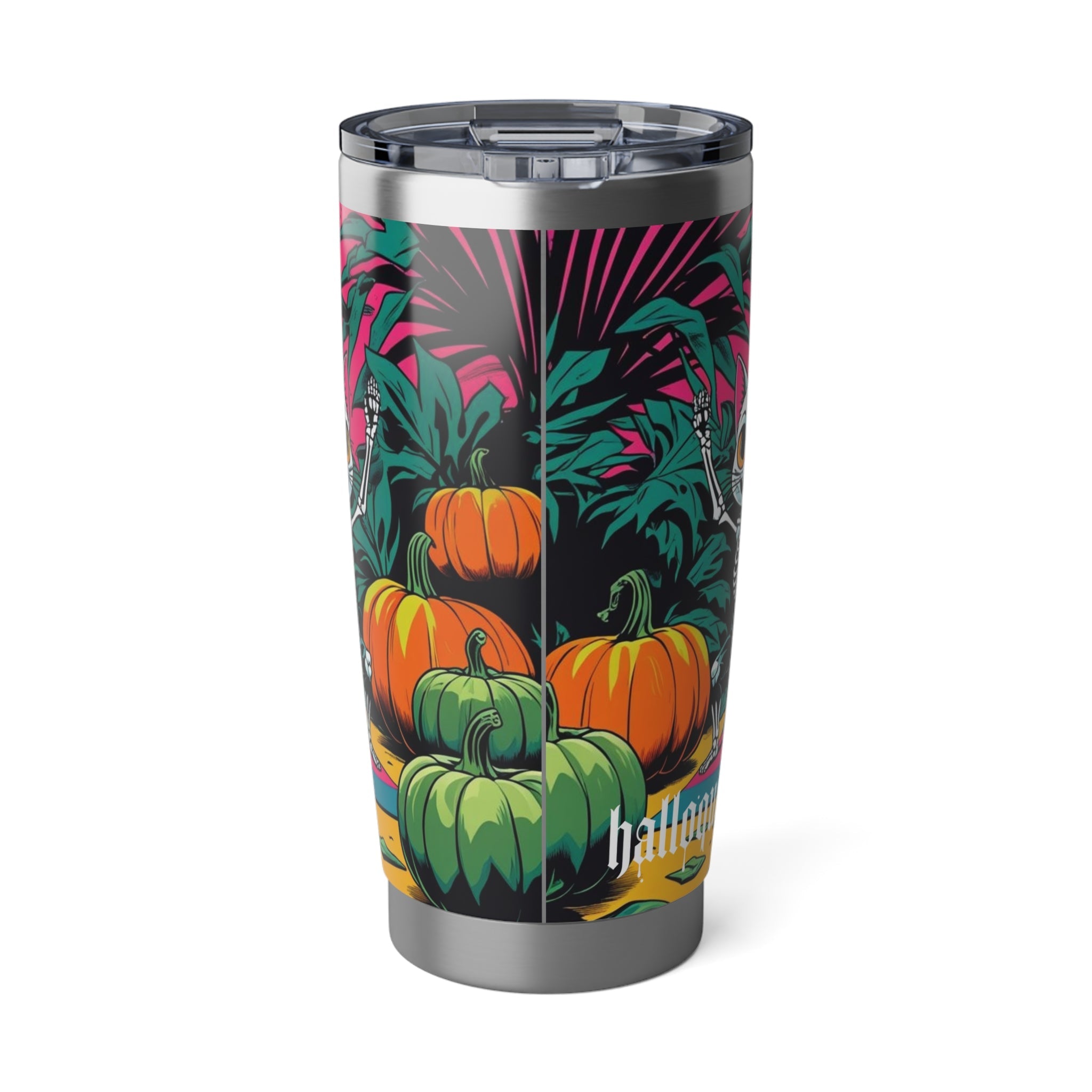 Vibrant Halloween Skeleton Tumbler, Colorful Travel Mug for Fall Celebrations, Spooky Drinkware for Trick or Treating, Pumpkin Decor - Metamorphosis Creations