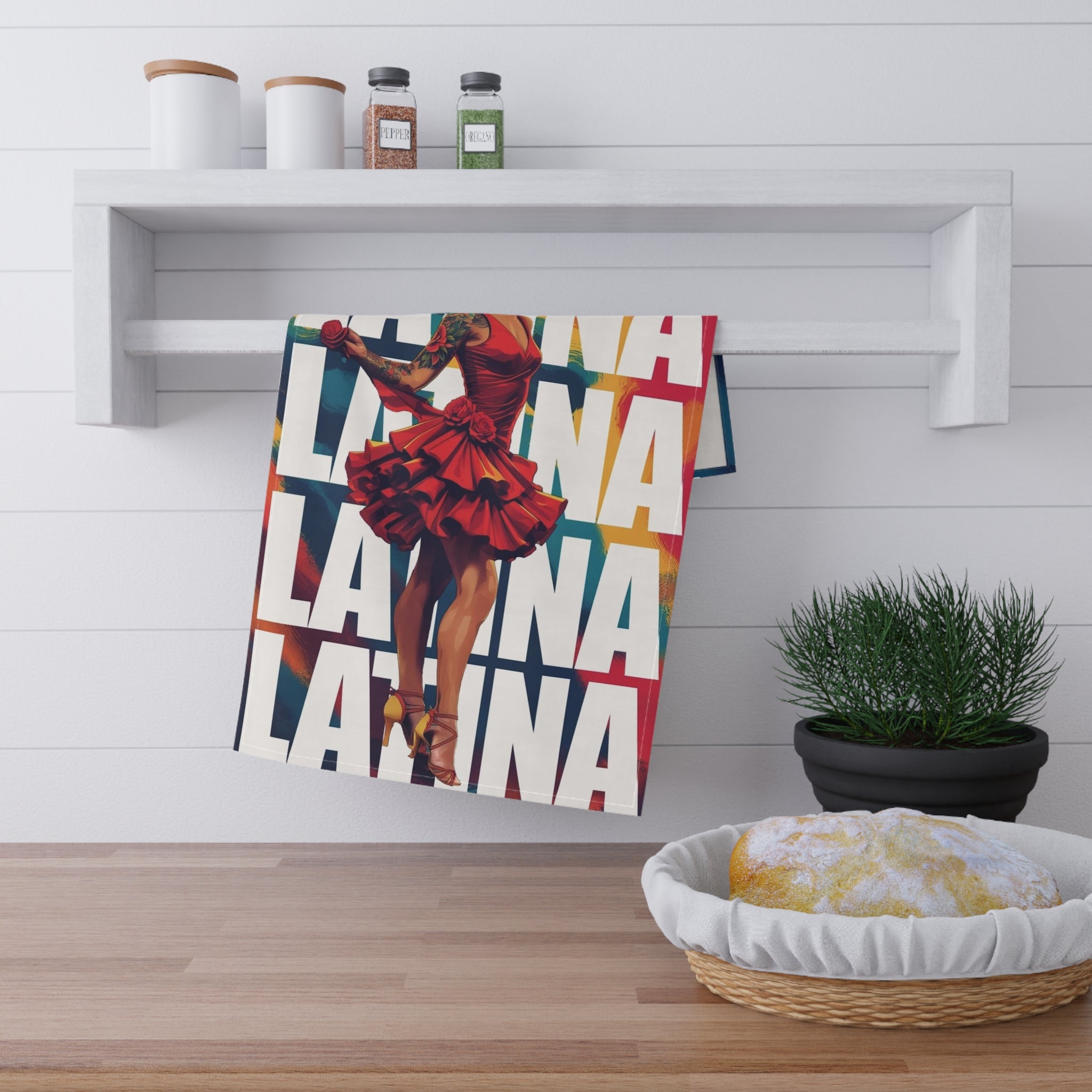 Vibrant Latina Tea Towels, Decorative Cotton Kitchen Towels, Gift for Home Chefs, Latina Pride Decor, Colorful Culinary Accents - Metamorphosis Creations