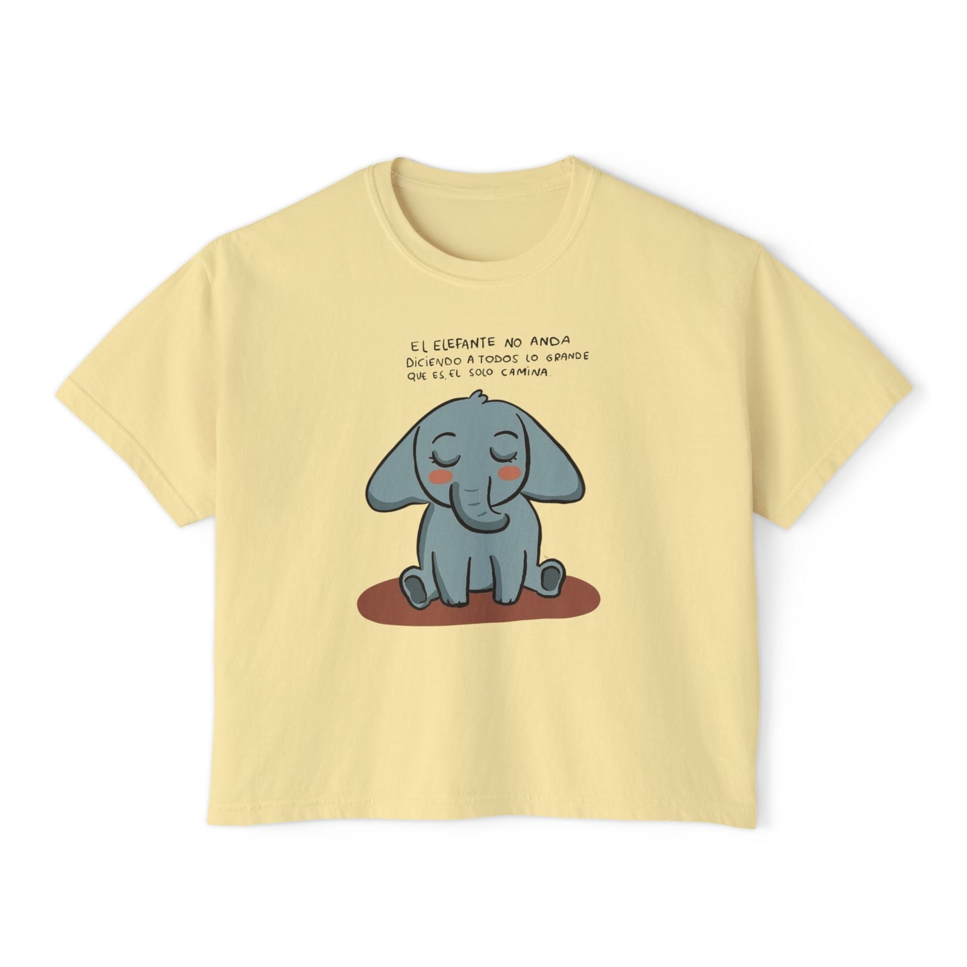 🌸 🧘‍♀️ Viste tu paz – Que tu energía hable primero Cute Elephant Women's Boxy Tee, Relaxed Fit Shirt, Gift for Animal Lovers, Casual Wear, - Metamorphosis Creations