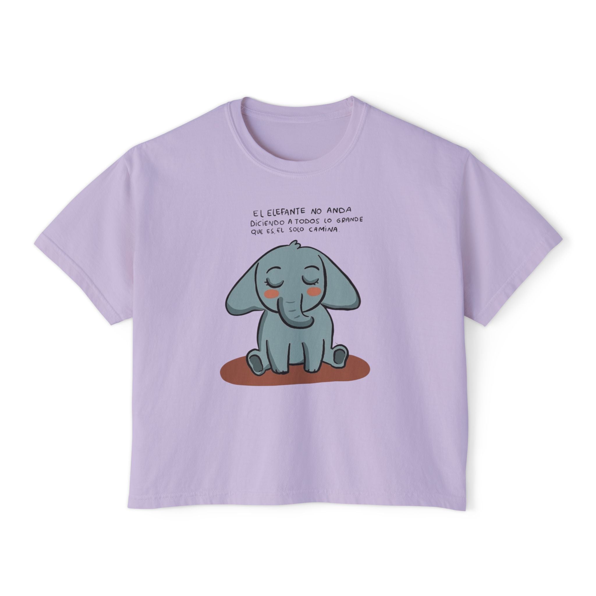 🌸 🧘‍♀️ Viste tu paz – Que tu energía hable primero Cute Elephant Women's Boxy Tee, Relaxed Fit Shirt, Gift for Animal Lovers, Casual Wear, - Metamorphosis Creations