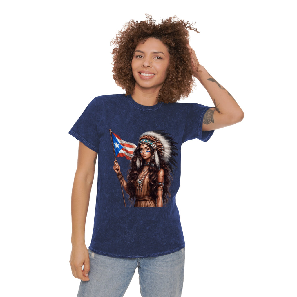 Viva Puerto Rico Cultural Heritage Mineral Wash T-Shirt, Boho Graphic Top, Tribal Art Clothing - Metamorphosis Creations