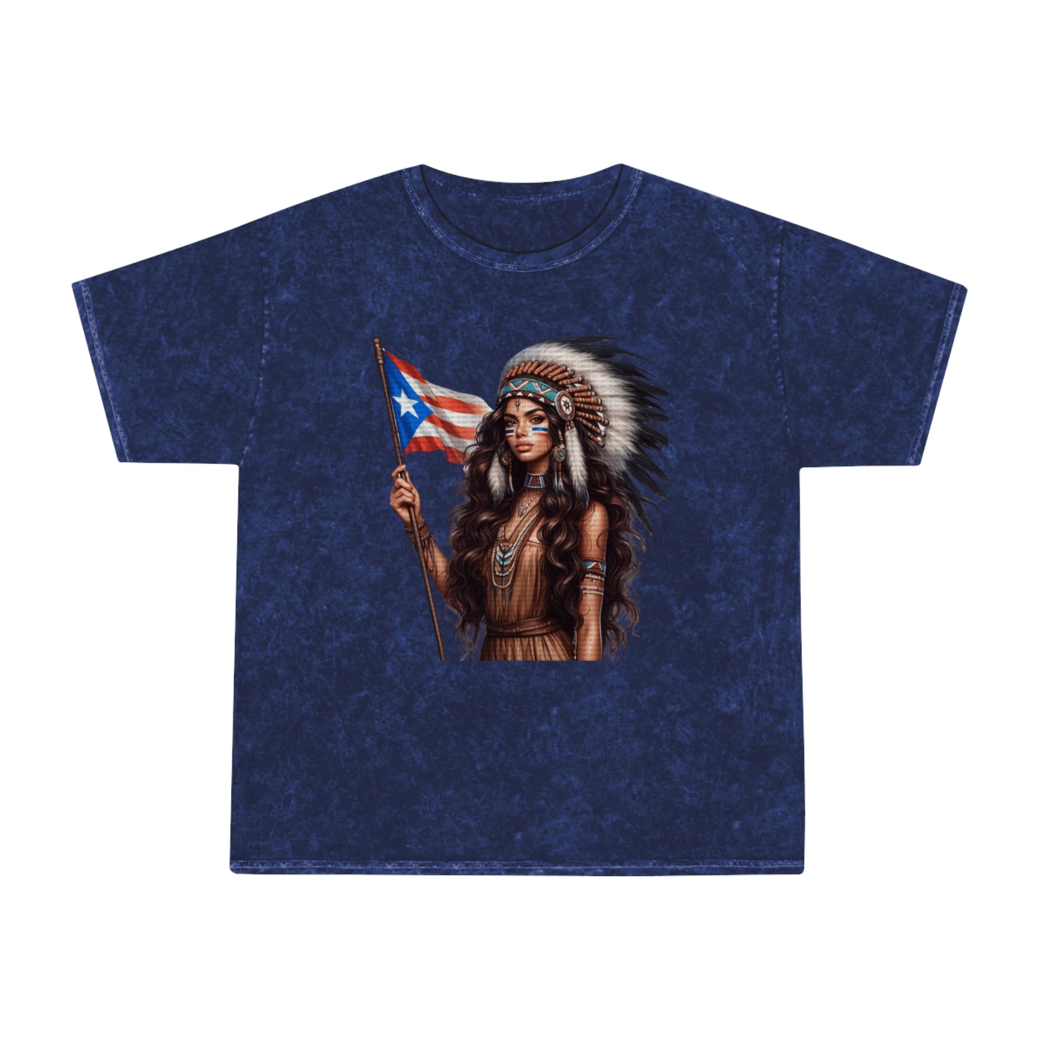 Viva Puerto Rico Cultural Heritage Mineral Wash T-Shirt, Boho Graphic Top, Tribal Art Clothing - Metamorphosis Creations