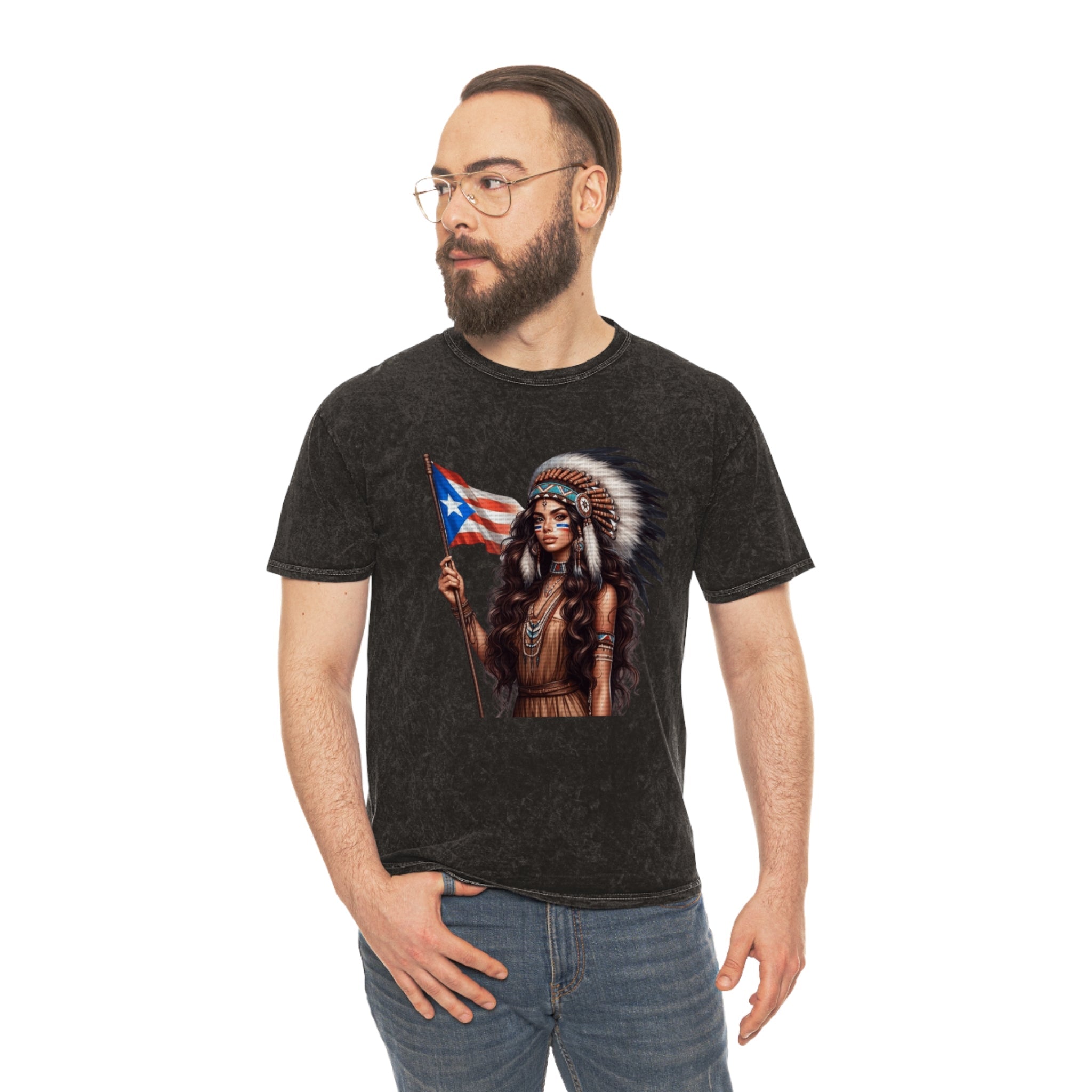 Viva Puerto Rico Cultural Heritage Mineral Wash T-Shirt, Boho Graphic Top, Tribal Art Clothing - Metamorphosis Creations