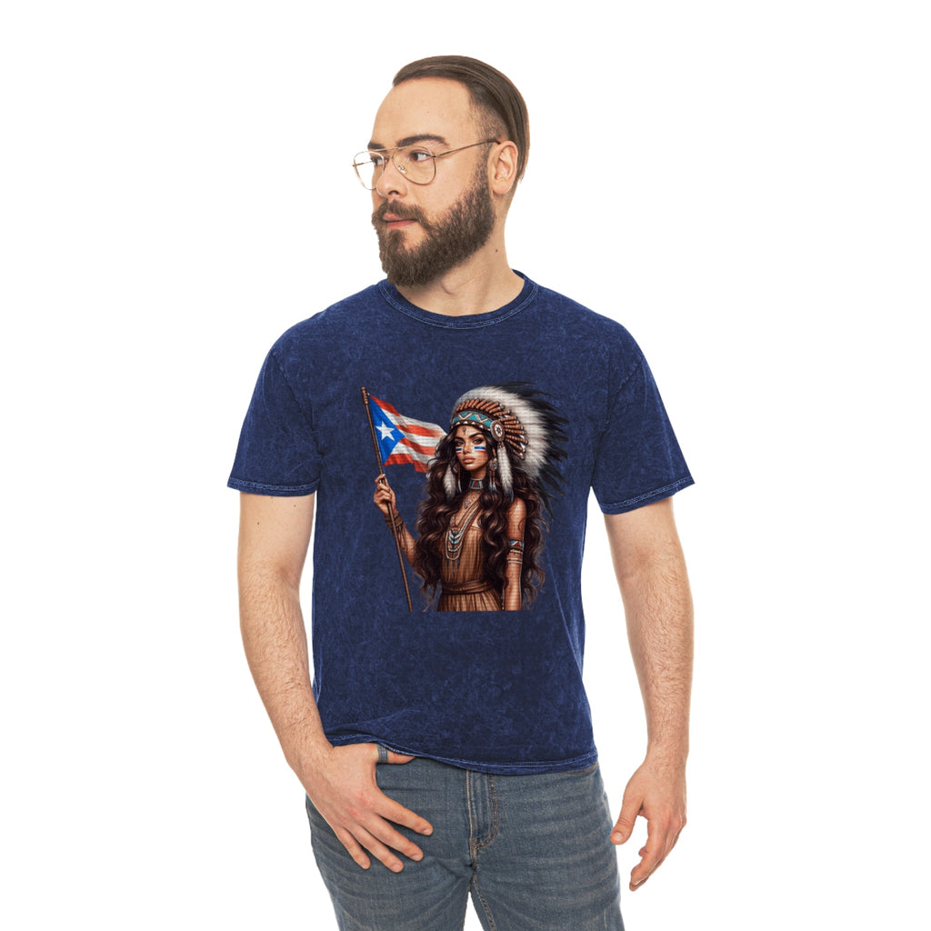 Viva Puerto Rico Cultural Heritage Mineral Wash T-Shirt, Boho Graphic Top, Tribal Art Clothing - Metamorphosis Creations