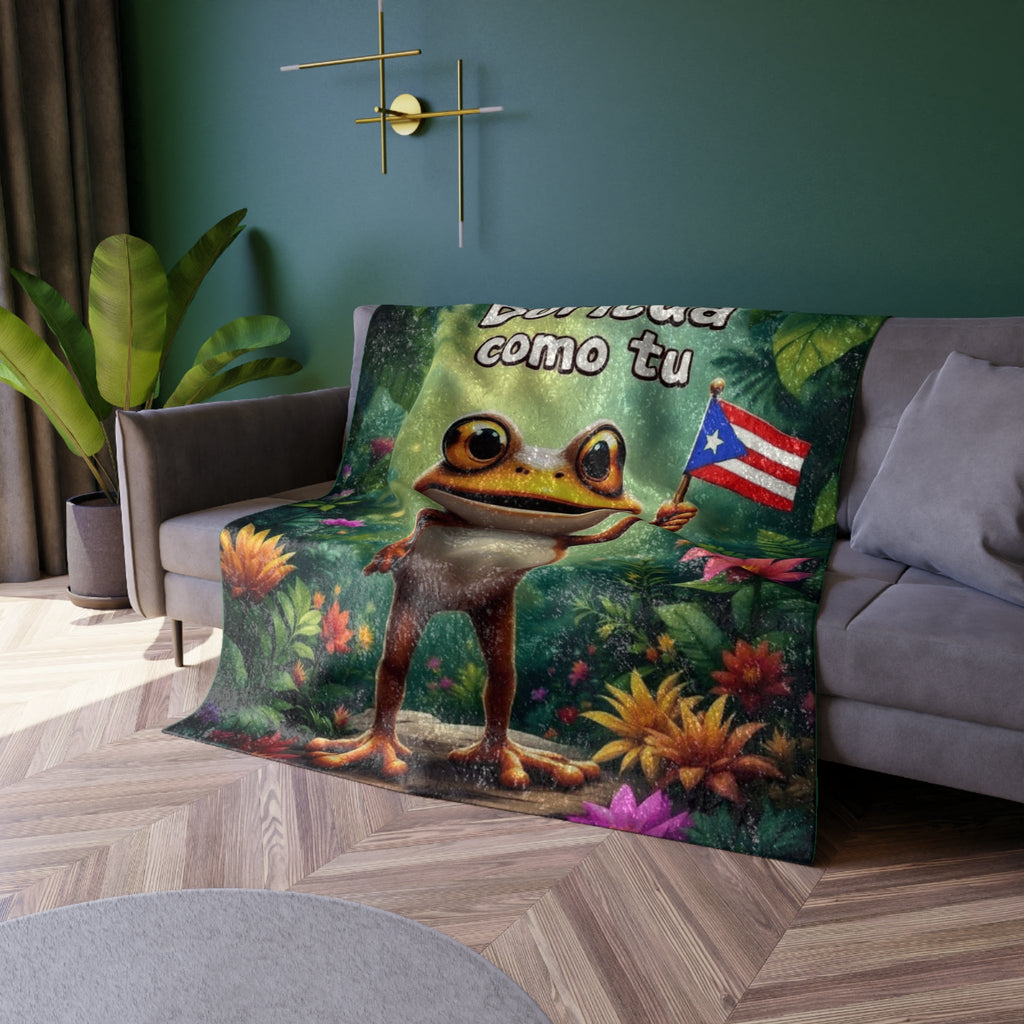 Warmth from the Island – Boricua Crushed Velvet Blanket with Puerto Rican Flag, Taíno Symbols & Cultural Design (50"x60") - Metamorphosis Creations
