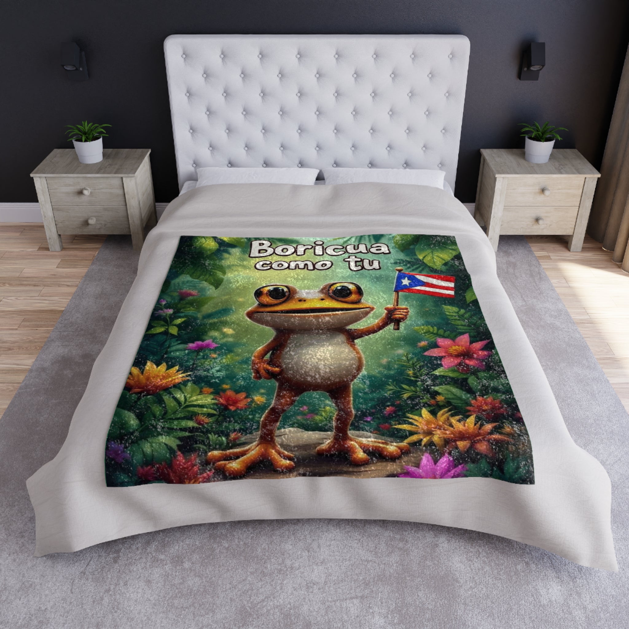 Warmth from the Island – Boricua Crushed Velvet Blanket with Puerto Rican Flag, Taíno Symbols & Cultural Design (50"x60") - Metamorphosis Creations