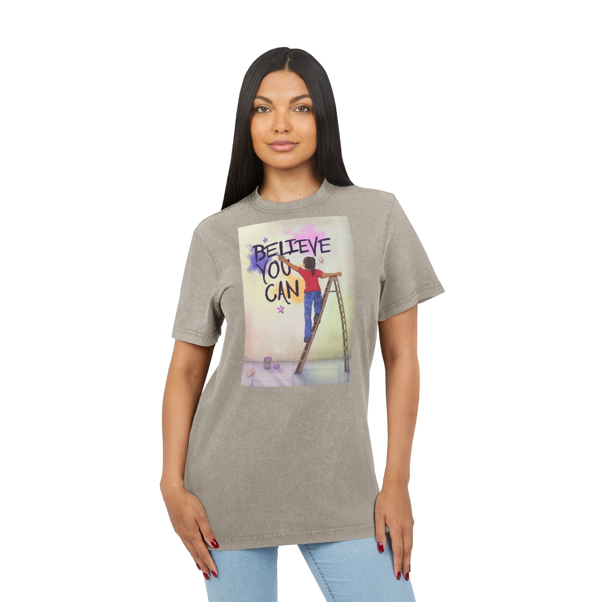 🧘‍♀️ Wear Your Peace. Believe You Can Acid Washed Tee - Motivational Shirt, Vintage Style T-Shirt, Casual Wear, Gift for Friends, Inspirational Apparel - Metamorphosis Creations