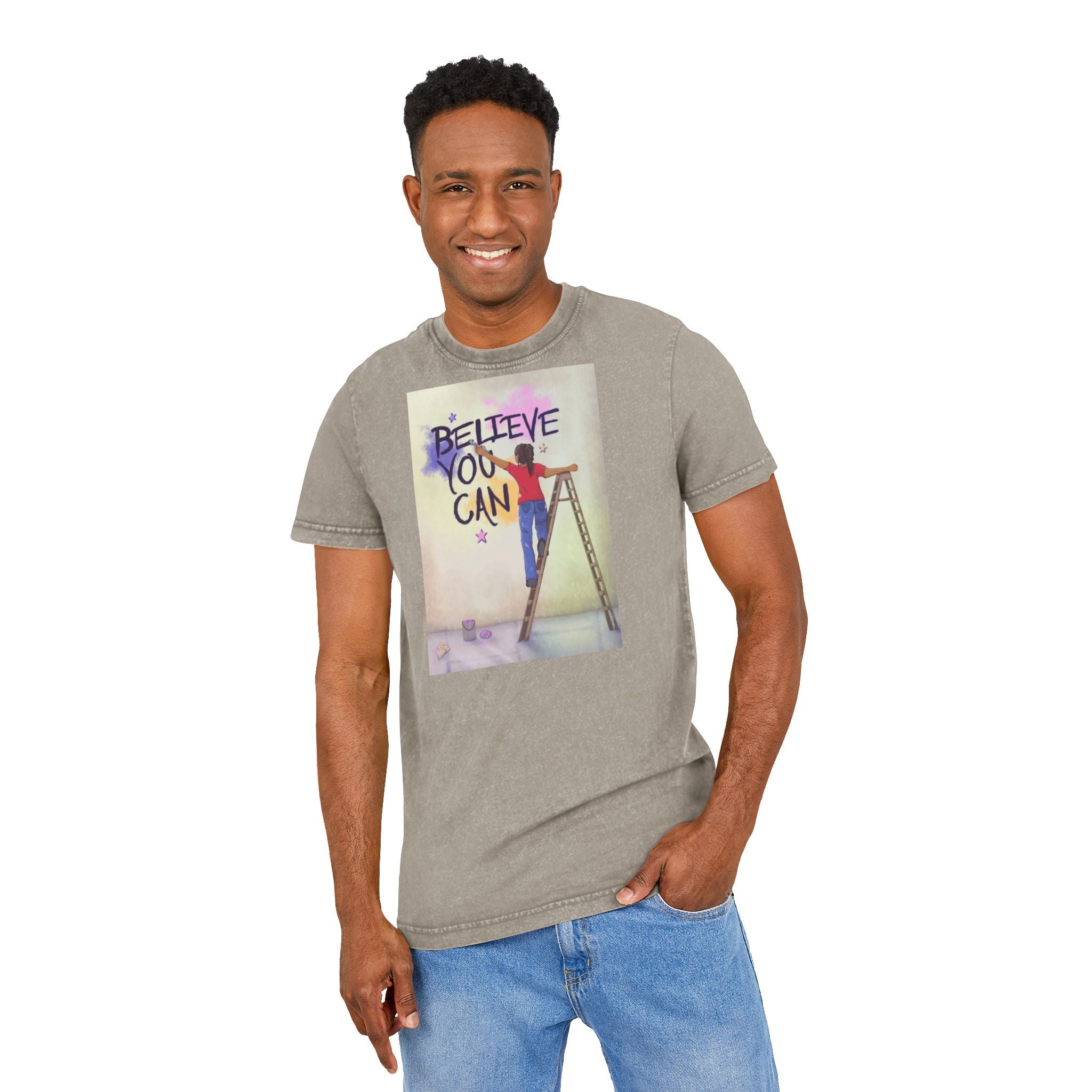 🧘‍♀️ Wear Your Peace. Believe You Can Acid Washed Tee - Motivational Shirt, Vintage Style T-Shirt, Casual Wear, Gift for Friends, Inspirational Apparel - Metamorphosis Creations