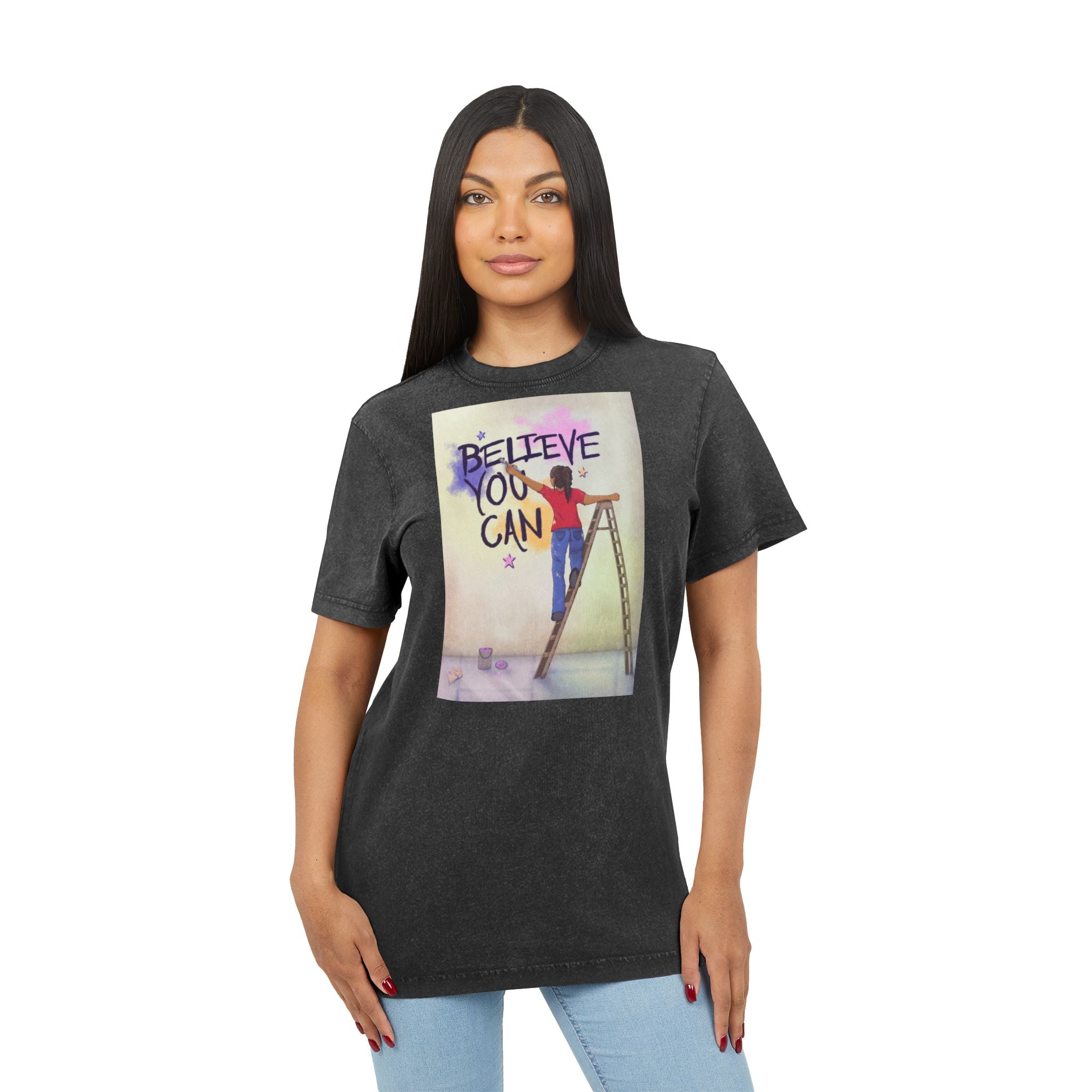 🧘‍♀️ Wear Your Peace. Believe You Can Acid Washed Tee - Motivational Shirt, Vintage Style T-Shirt, Casual Wear, Gift for Friends, Inspirational Apparel - Metamorphosis Creations