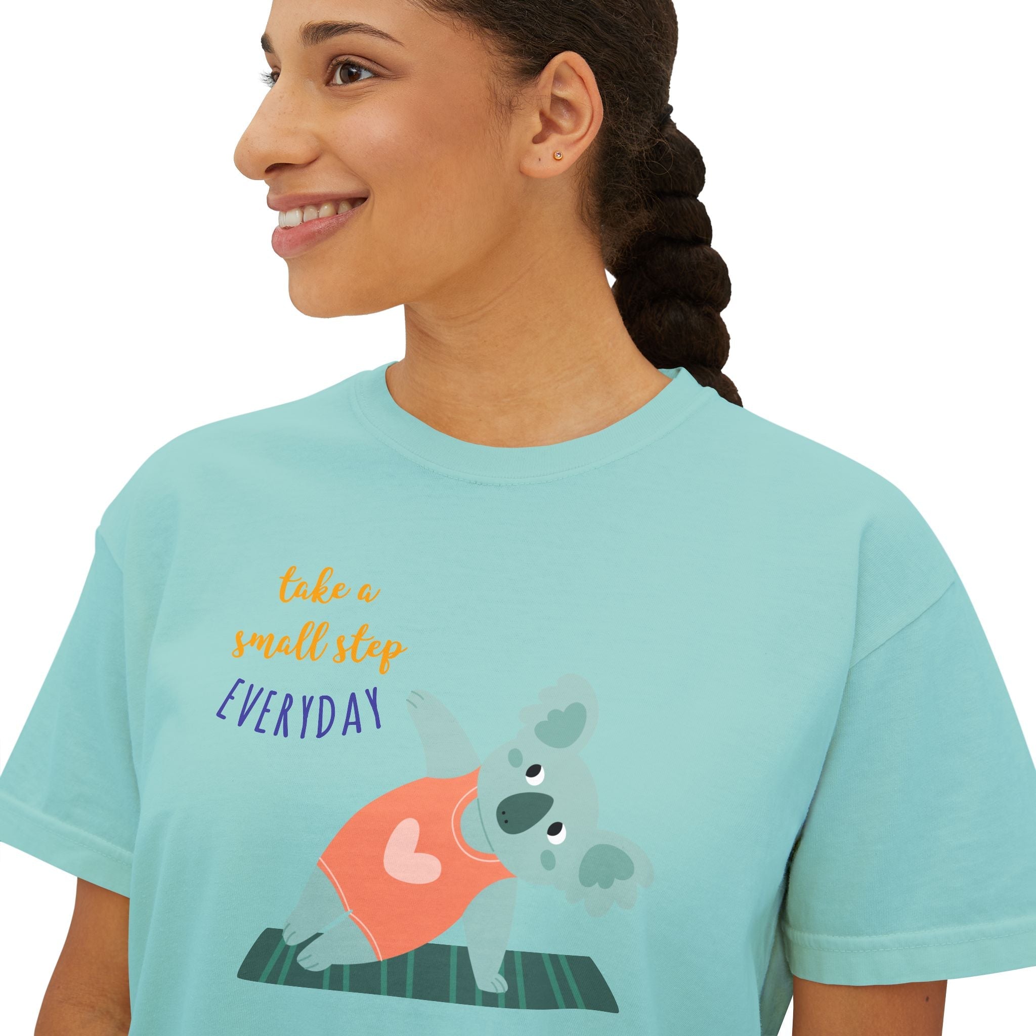 🧘‍♀️ Wear Your Peace. Motivational Women's Boxy Tee - Cute Koala Design, Relaxed Fit for Everyday Wear, Gift for Animal Lovers, Self - Care Message Premium Top - Metamorphosis Creations
