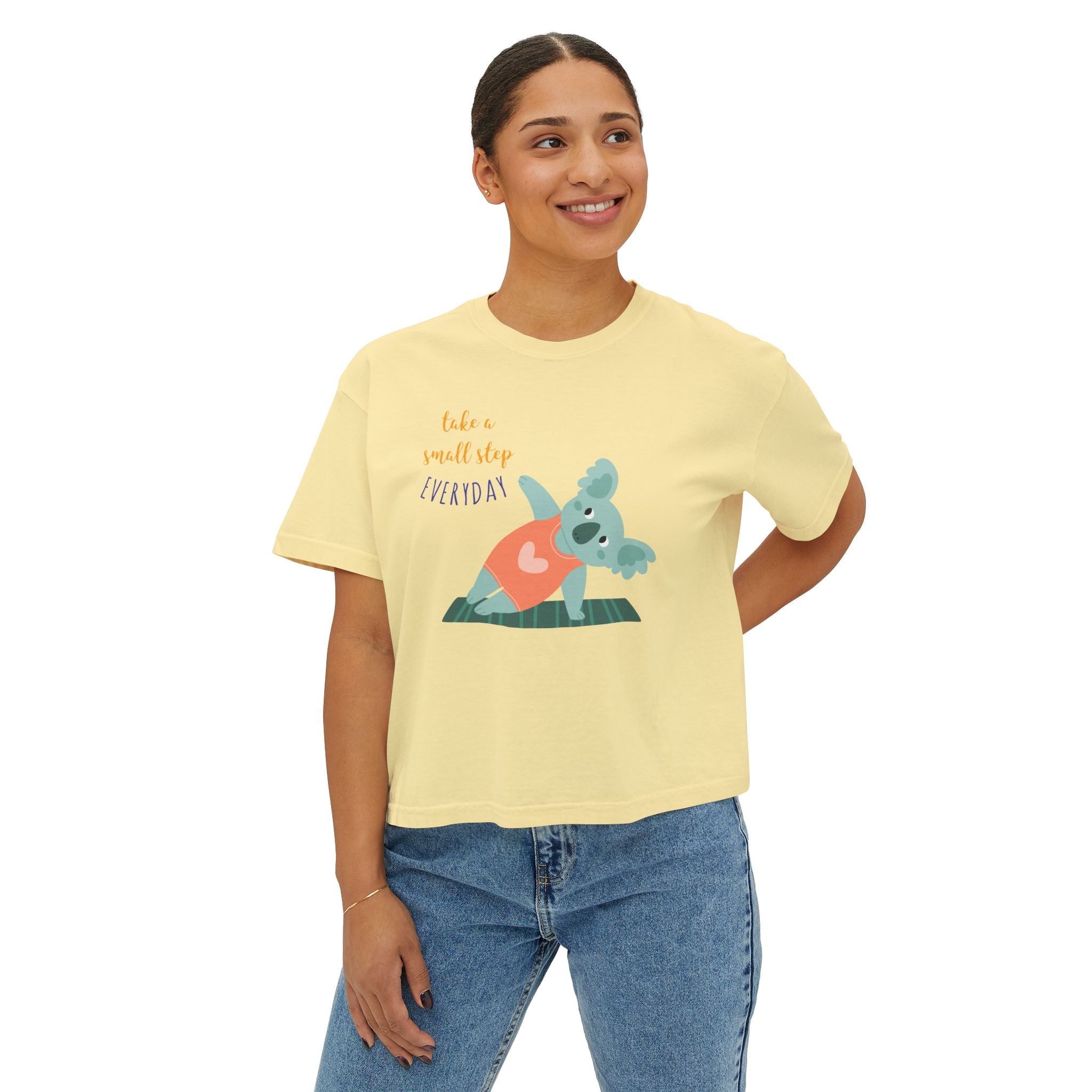 🧘‍♀️ Wear Your Peace. Motivational Women's Boxy Tee - Cute Koala Design, Relaxed Fit for Everyday Wear, Gift for Animal Lovers, Self - Care Message Premium Top - Metamorphosis Creations
