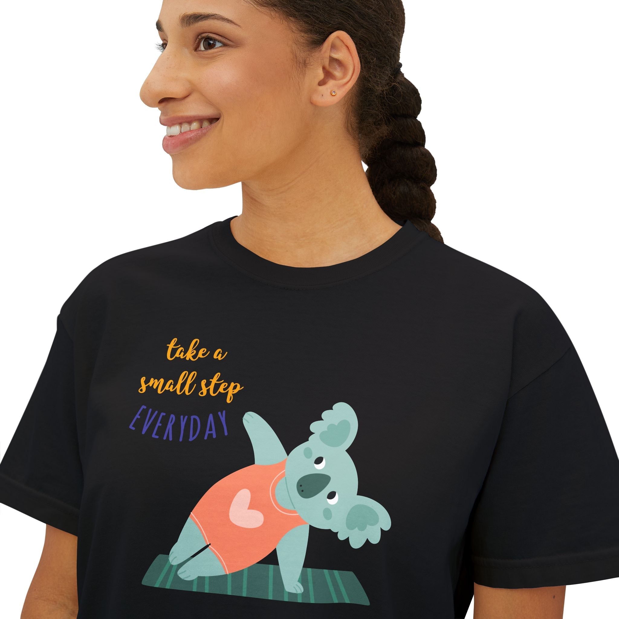 🧘‍♀️ Wear Your Peace. Motivational Women's Boxy Tee - Cute Koala Design, Relaxed Fit for Everyday Wear, Gift for Animal Lovers, Self - Care Message Premium Top - Metamorphosis Creations