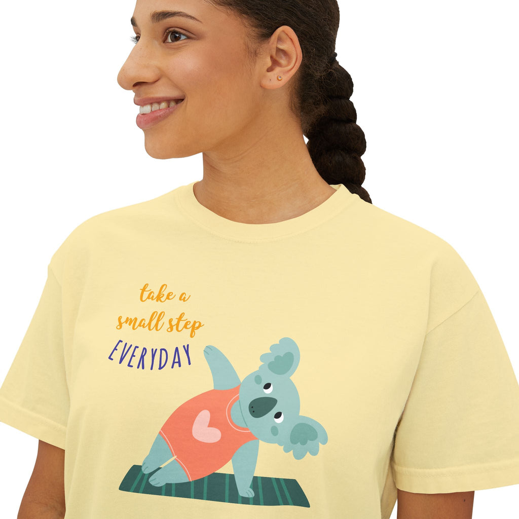 🧘‍♀️ Wear Your Peace. Motivational Women's Boxy Tee - Cute Koala Design, Relaxed Fit for Everyday Wear, Gift for Animal Lovers, Self - Care Message Premium Top - Metamorphosis Creations