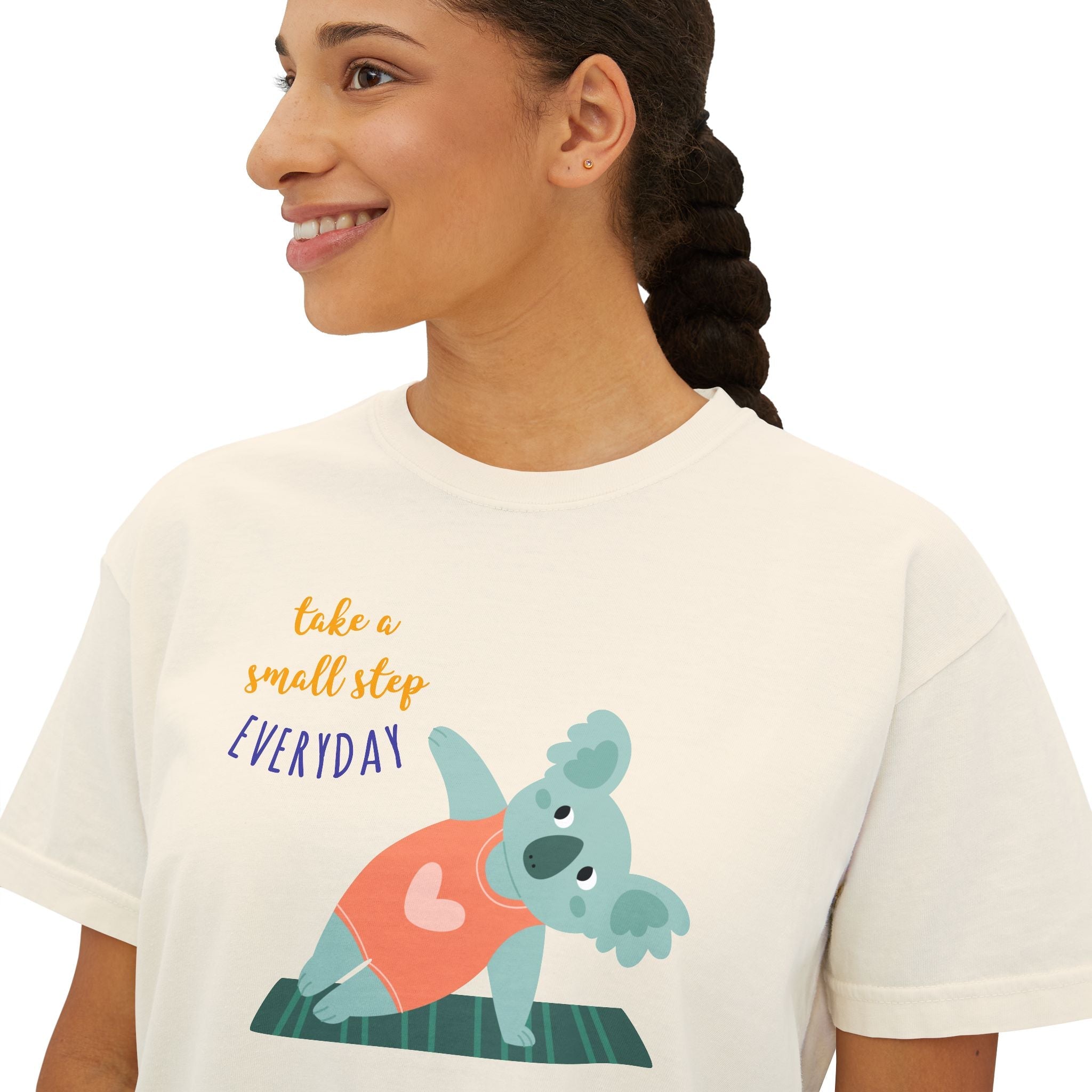 🧘‍♀️ Wear Your Peace. Motivational Women's Boxy Tee - Cute Koala Design, Relaxed Fit for Everyday Wear, Gift for Animal Lovers, Self - Care Message Premium Top - Metamorphosis Creations