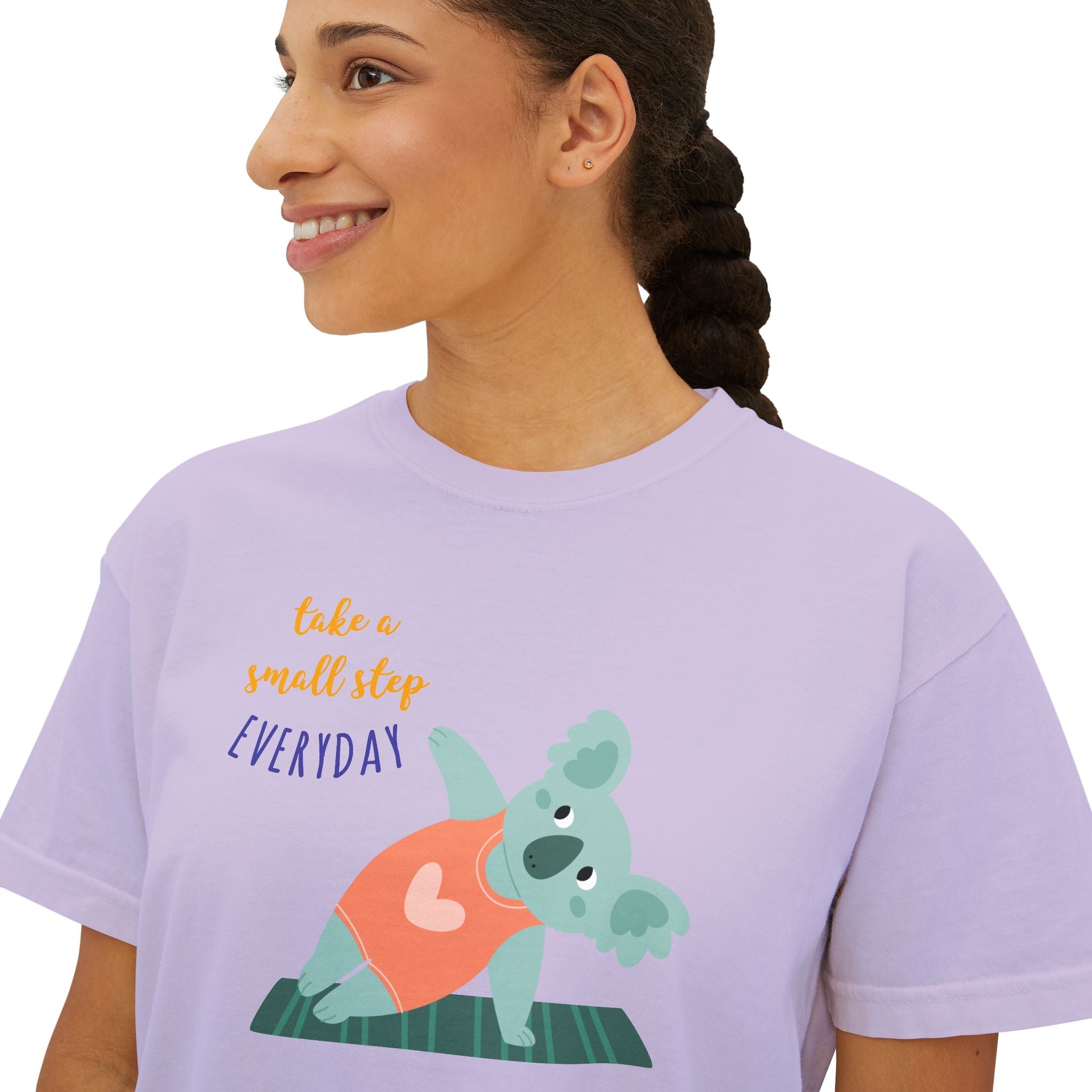 🧘‍♀️ Wear Your Peace. Motivational Women's Boxy Tee - Cute Koala Design, Relaxed Fit for Everyday Wear, Gift for Animal Lovers, Self - Care Message Premium Top - Metamorphosis Creations