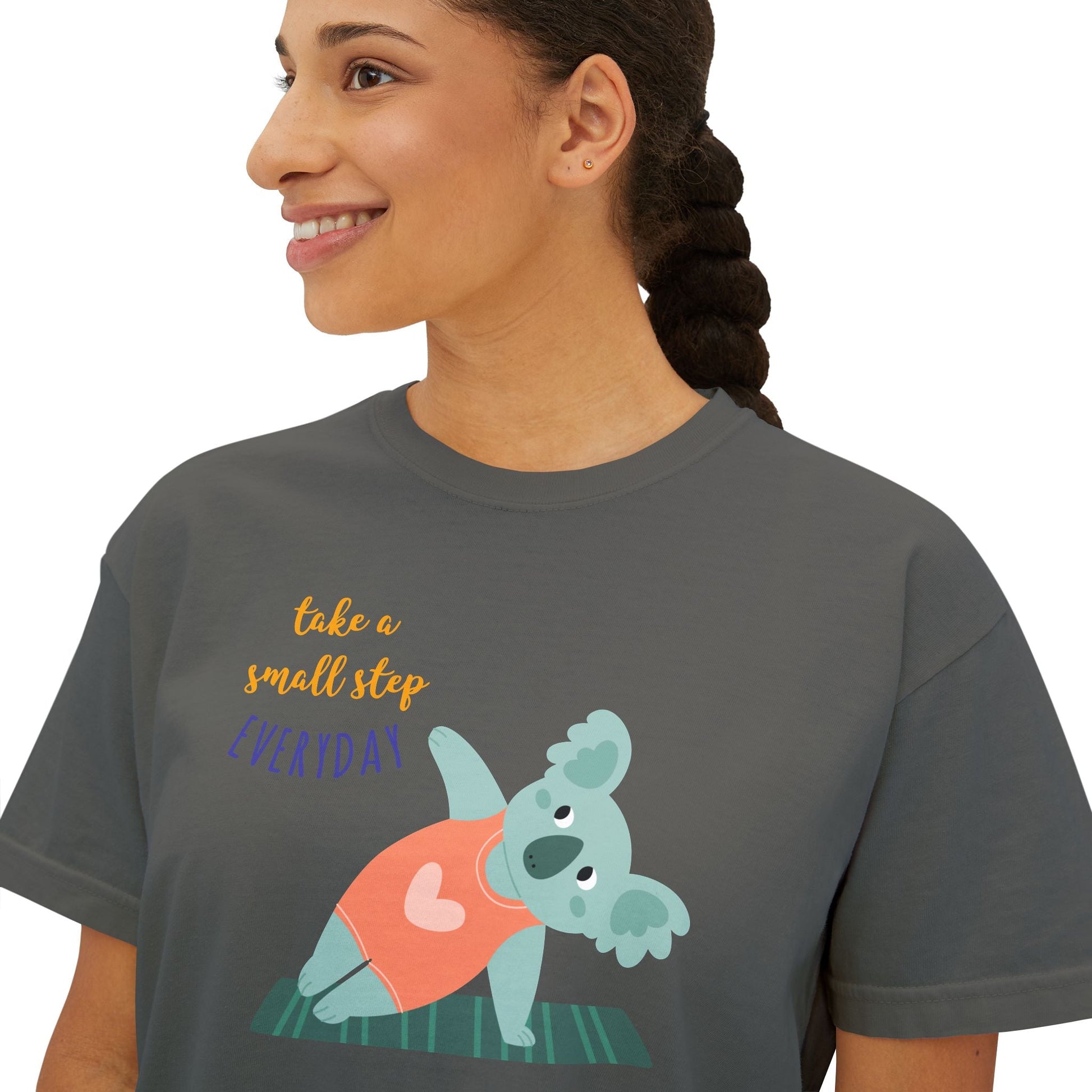 🧘‍♀️ Wear Your Peace. Motivational Women's Boxy Tee - Cute Koala Design, Relaxed Fit for Everyday Wear, Gift for Animal Lovers, Self - Care Message Premium Top - Metamorphosis Creations