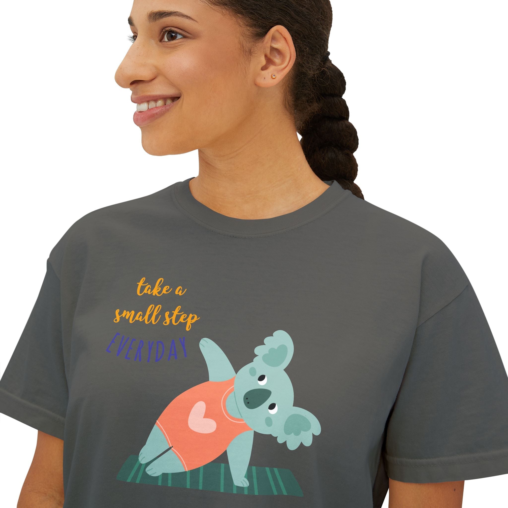 🧘‍♀️ Wear Your Peace. Motivational Women's Boxy Tee - Cute Koala Design, Relaxed Fit for Everyday Wear, Gift for Animal Lovers, Self - Care Message Premium Top - Metamorphosis Creations