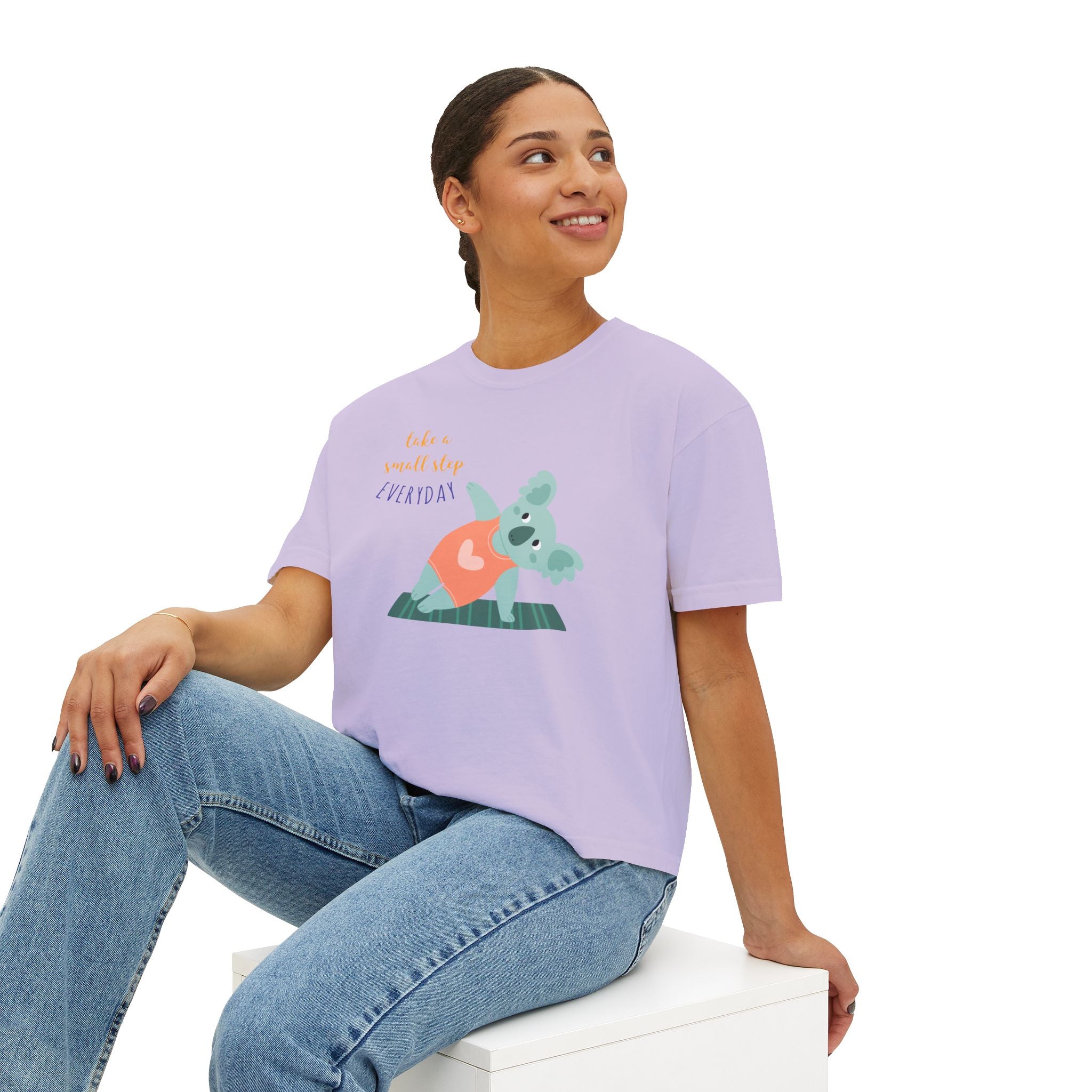 🧘‍♀️ Wear Your Peace. Motivational Women's Boxy Tee - Cute Koala Design, Relaxed Fit for Everyday Wear, Gift for Animal Lovers, Self - Care Message Premium Top - Metamorphosis Creations