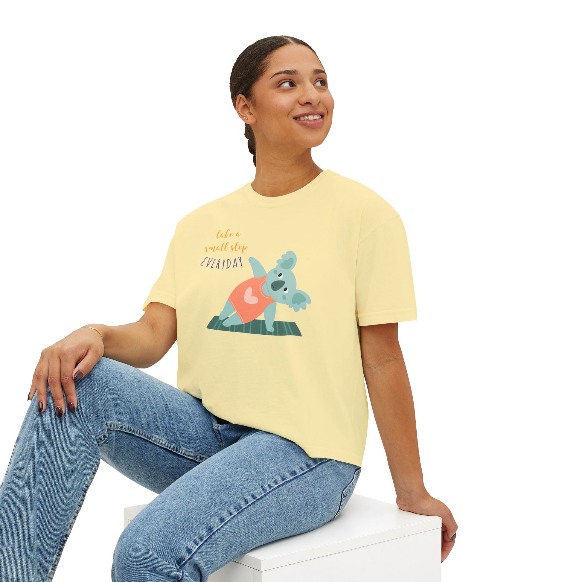 🧘‍♀️ Wear Your Peace. Motivational Women's Boxy Tee - Cute Koala Design, Relaxed Fit for Everyday Wear, Gift for Animal Lovers, Self - Care Message Premium Top - Metamorphosis Creations