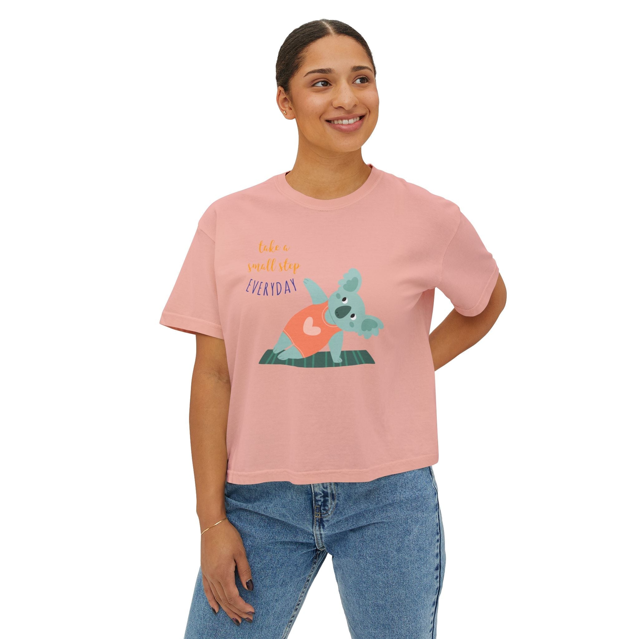 🧘‍♀️ Wear Your Peace. Motivational Women's Boxy Tee - Cute Koala Design, Relaxed Fit for Everyday Wear, Gift for Animal Lovers, Self - Care Message Premium Top - Metamorphosis Creations