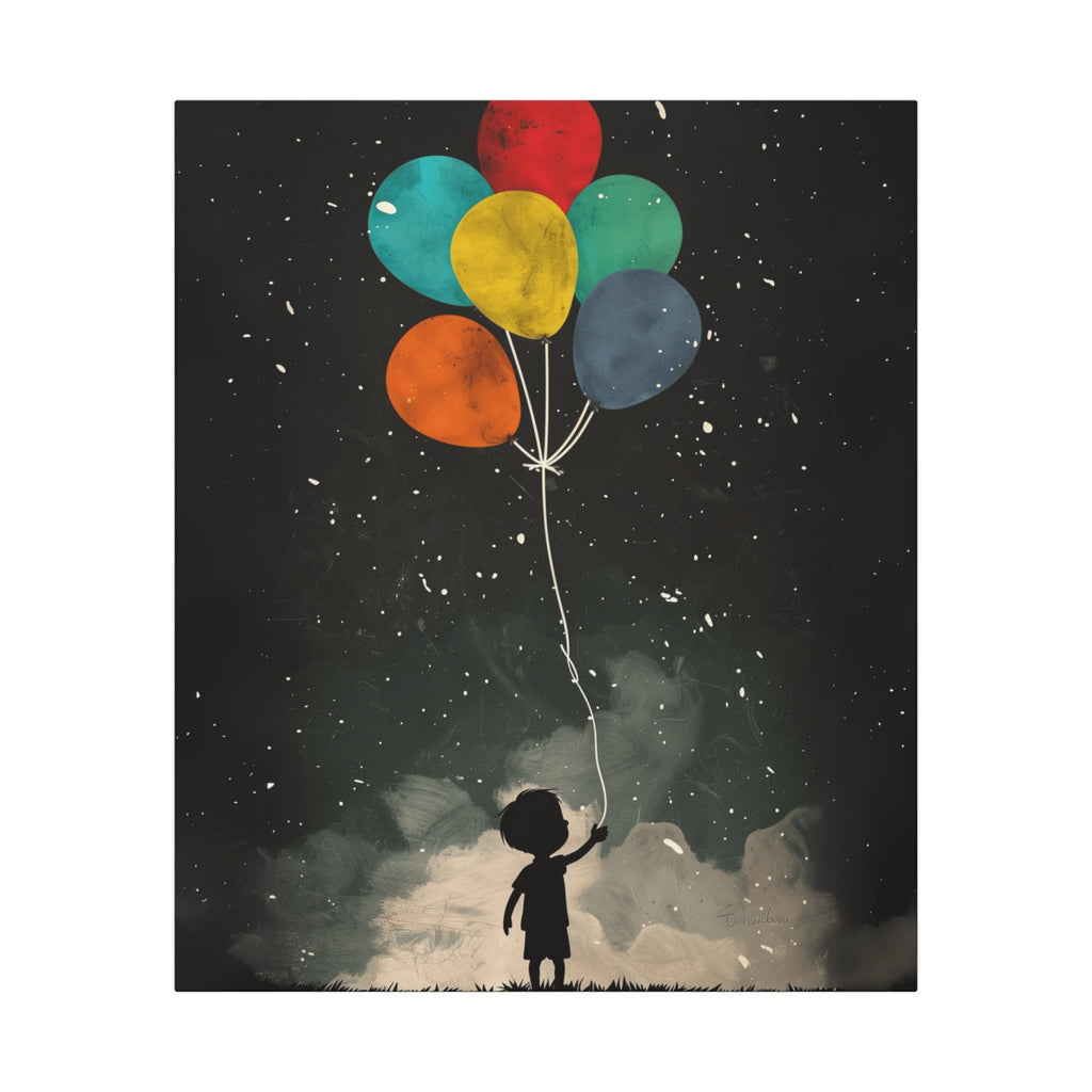 Whimsical Child with Balloons Canvas Art – Nursery Wall Decor, Baby Shower Gift, Inspirational Kids Room Print - Metamorphosis Creations