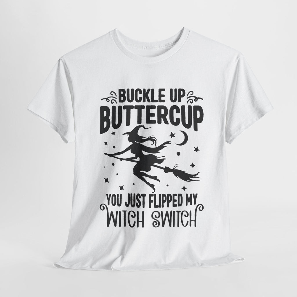 Witchy Humor Tee - Buckle Up Buttercup, Unisex Heavy Cotton Tee, Halloween Shirt, Casual Wear, Gift for Her, Funny T-Shirt - Metamorphosis Creations