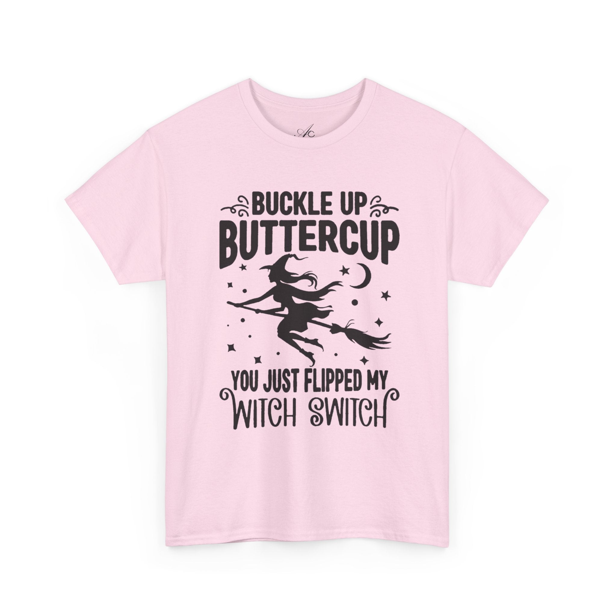 Witchy Humor Tee - Buckle Up Buttercup, Unisex Heavy Cotton Tee, Halloween Shirt, Casual Wear, Gift for Her, Funny T-Shirt - Metamorphosis Creations